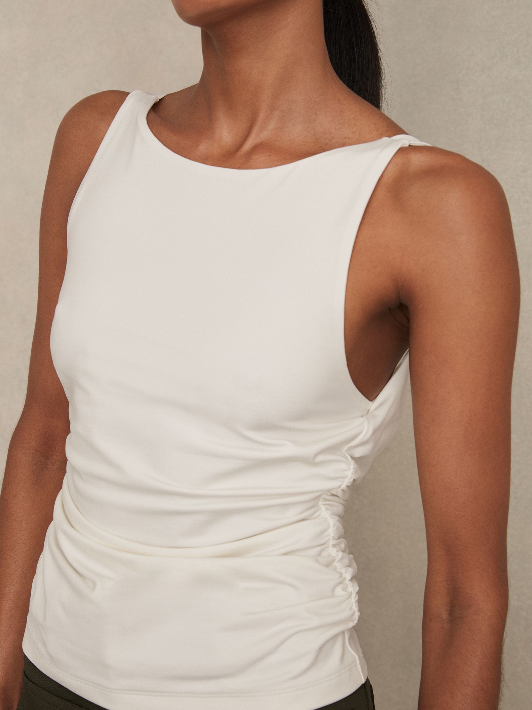 Ruched Jersey Cowl Back Vest in White
