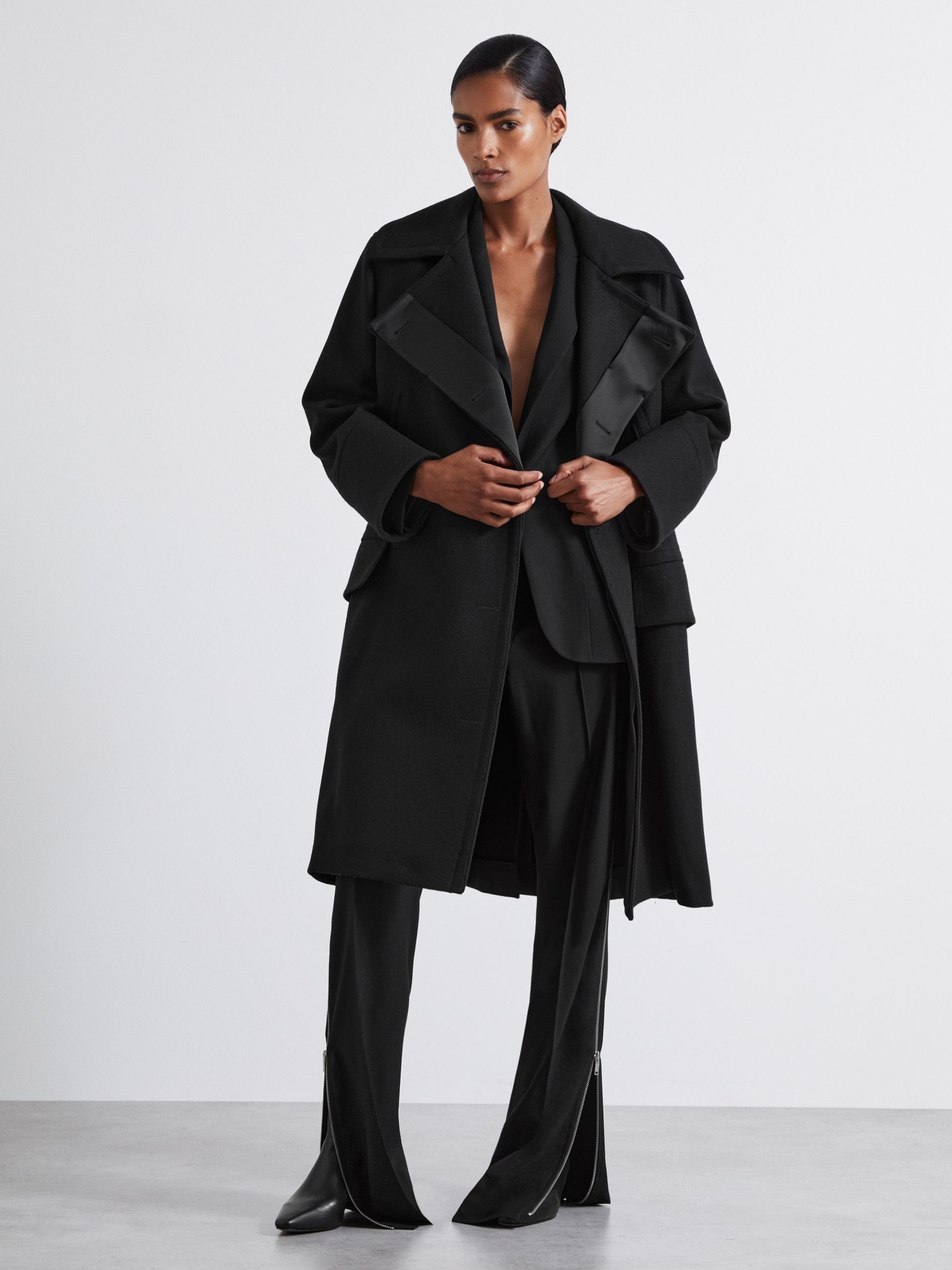 Atelier Felted Trapeze Coat in Black