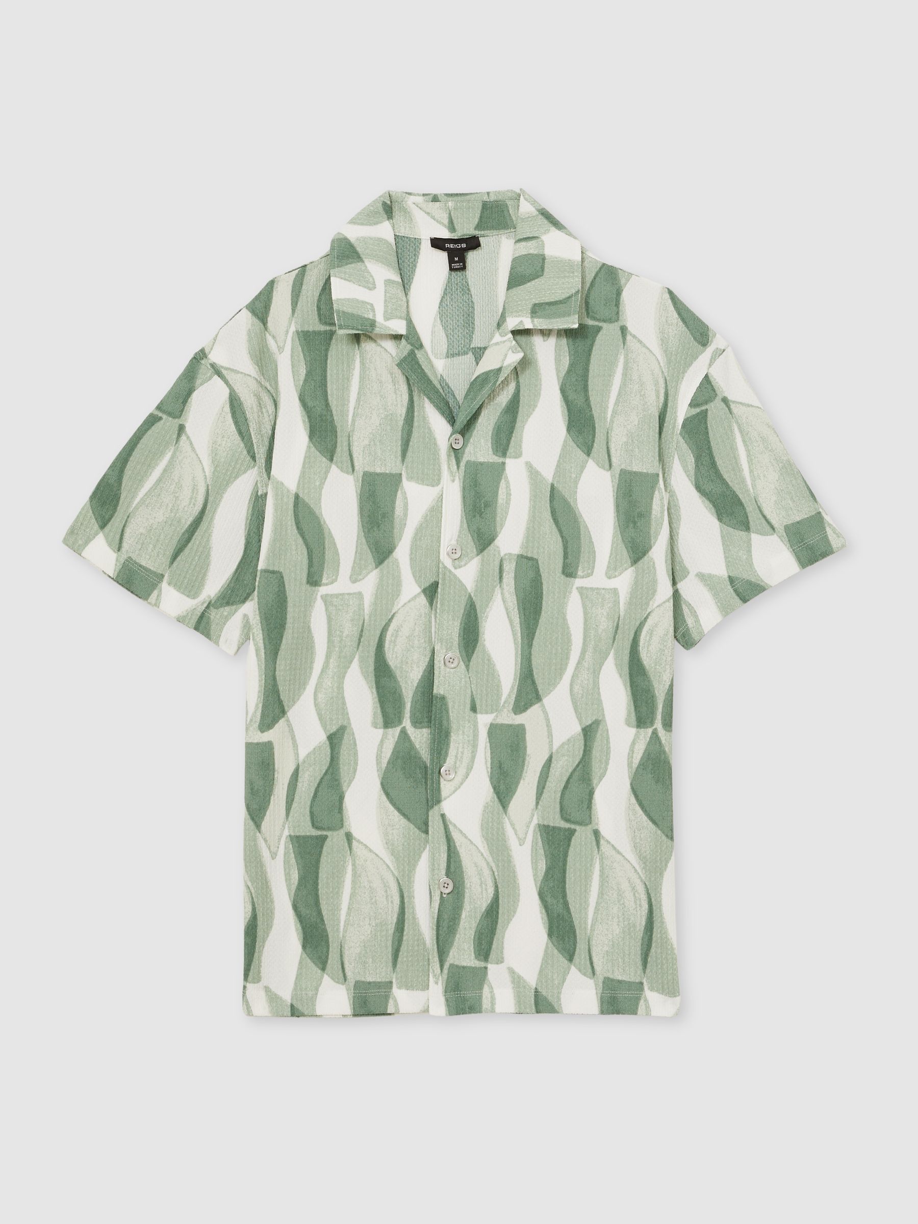 Printed Textured Cuban-Collar Shirt in Sage Green