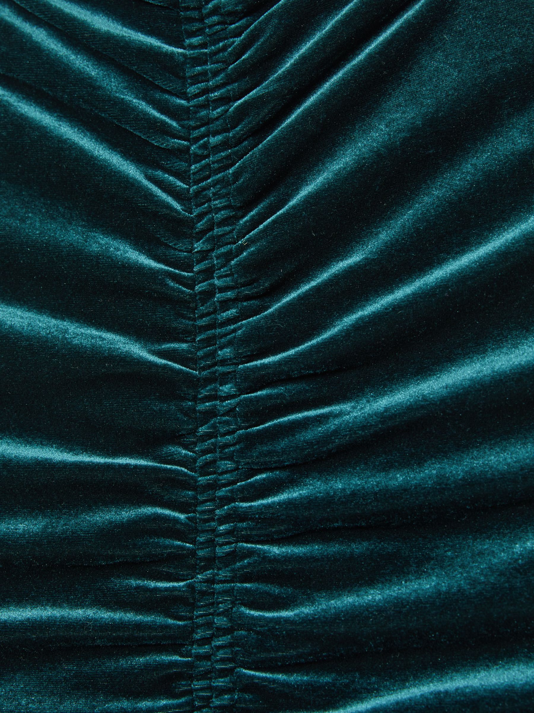 Racer-Front Ruched-Velvet Sleeveless Top in Teal