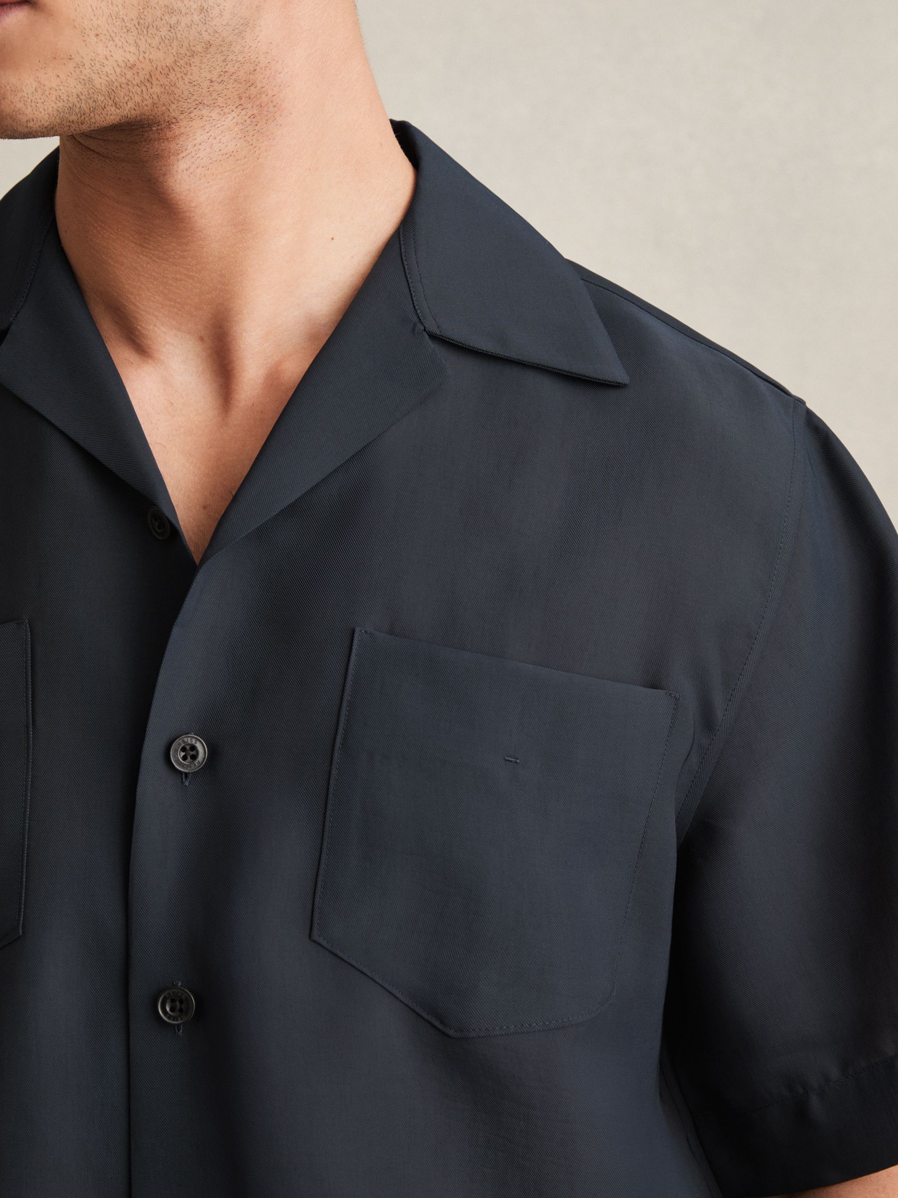 Organza Twin-Pocket Oversize Shirt in Navy