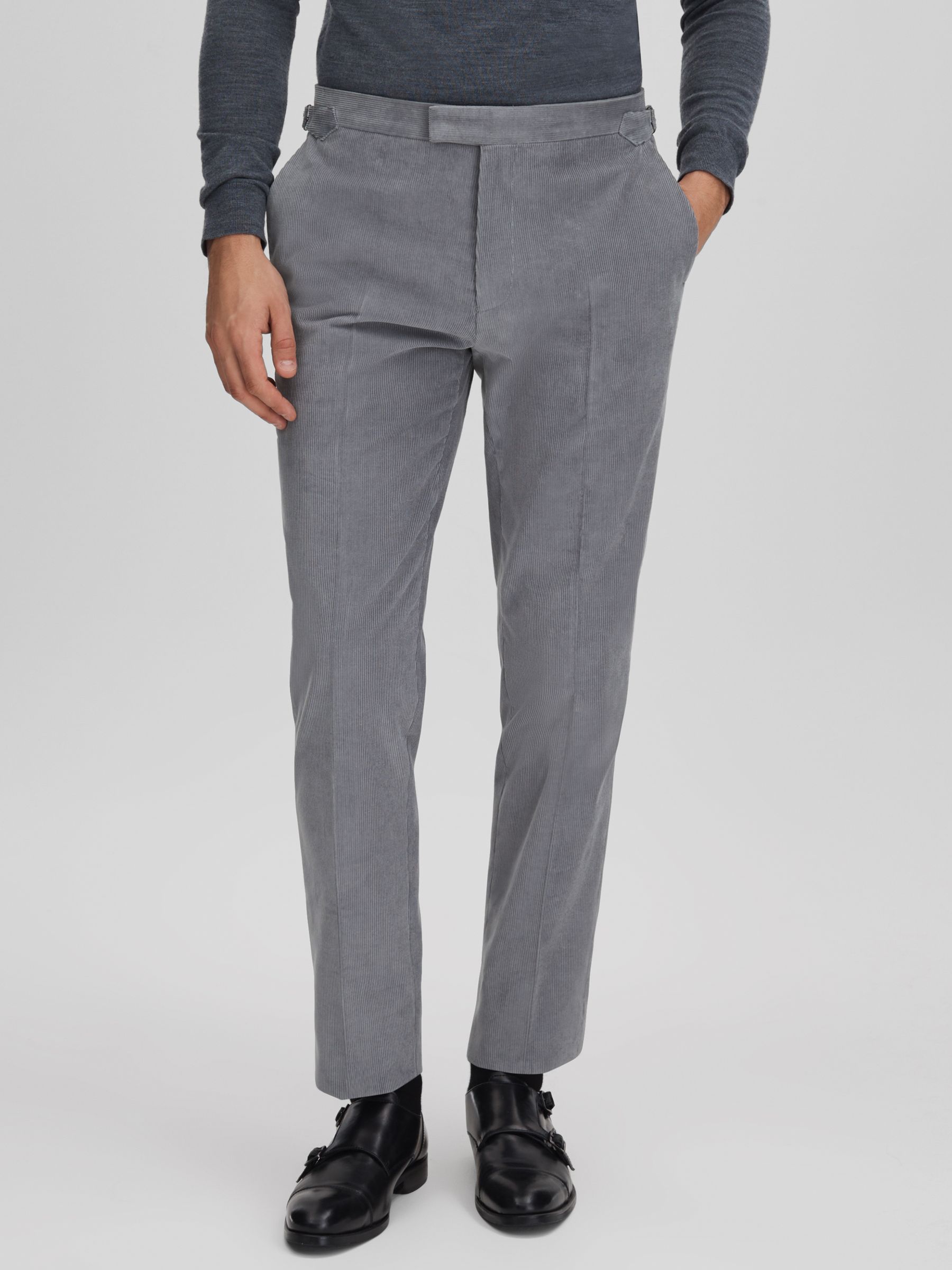 Slim Fit Corduroy Trousers with Turn-Ups in Ice Blue