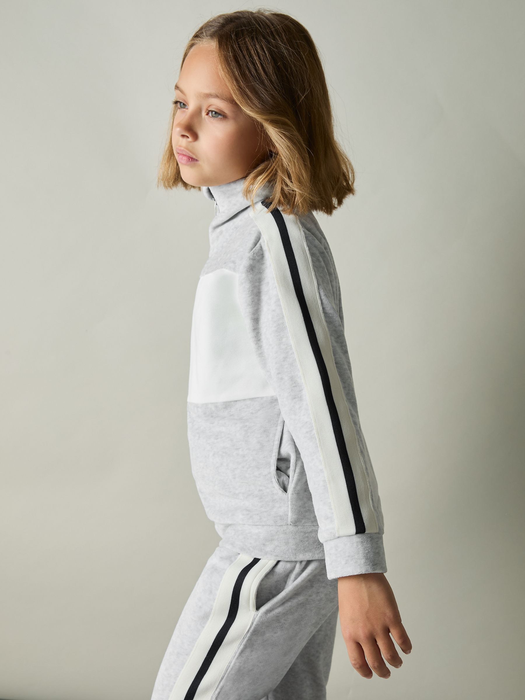 9-13 yrs Velour Panelled Tracksuit Top in Grey