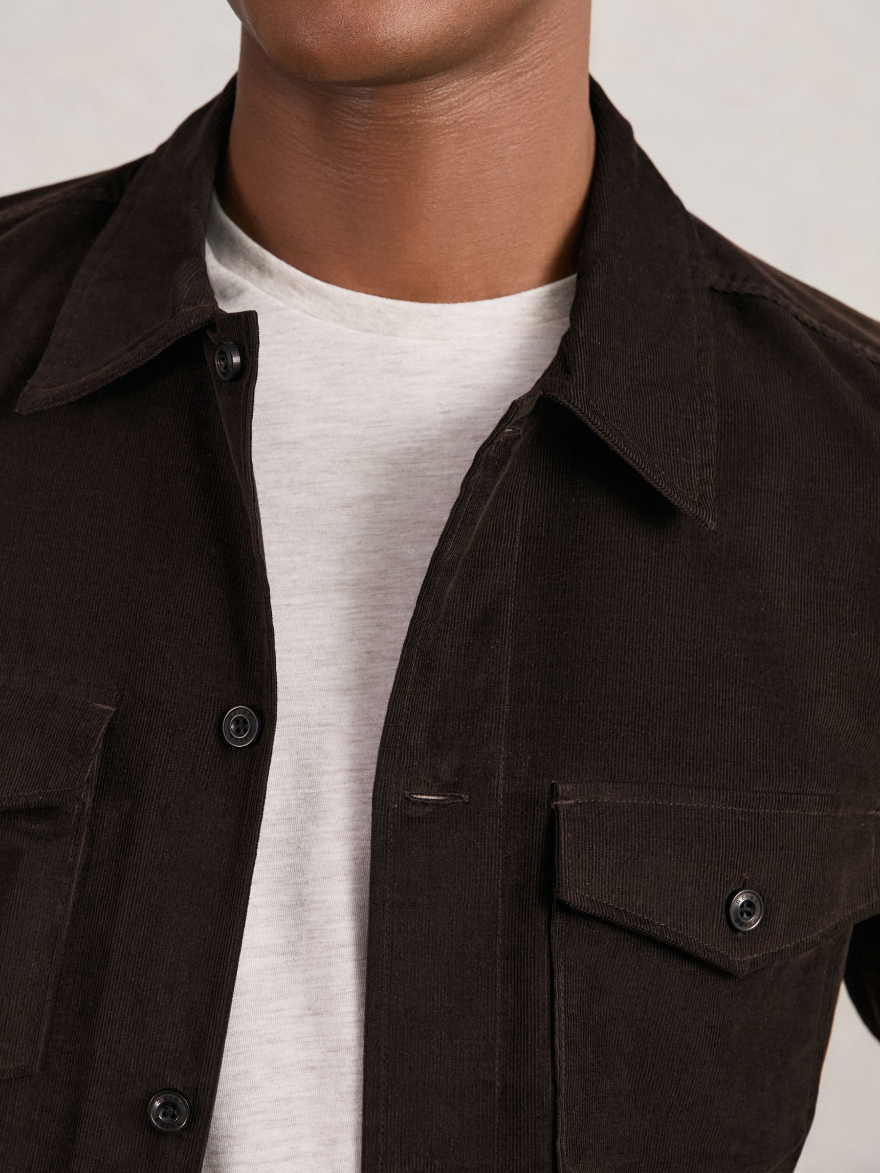Cotton Corduroy Twin-Pocket Overshirt in Brown