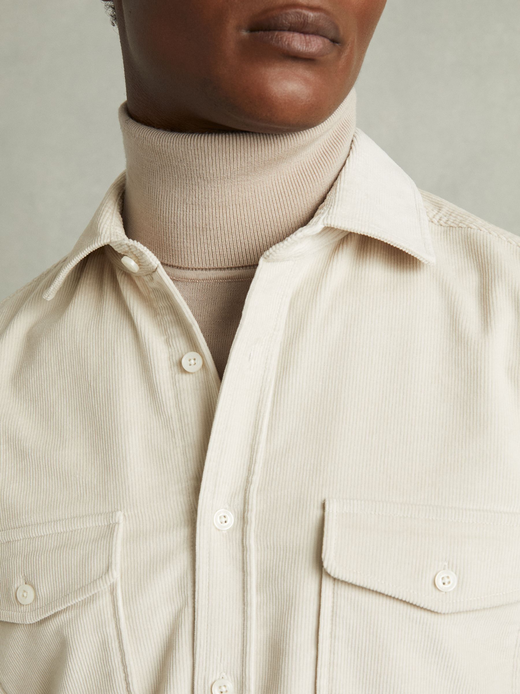 Cotton-Blend Corduroy Overshirt in Stone