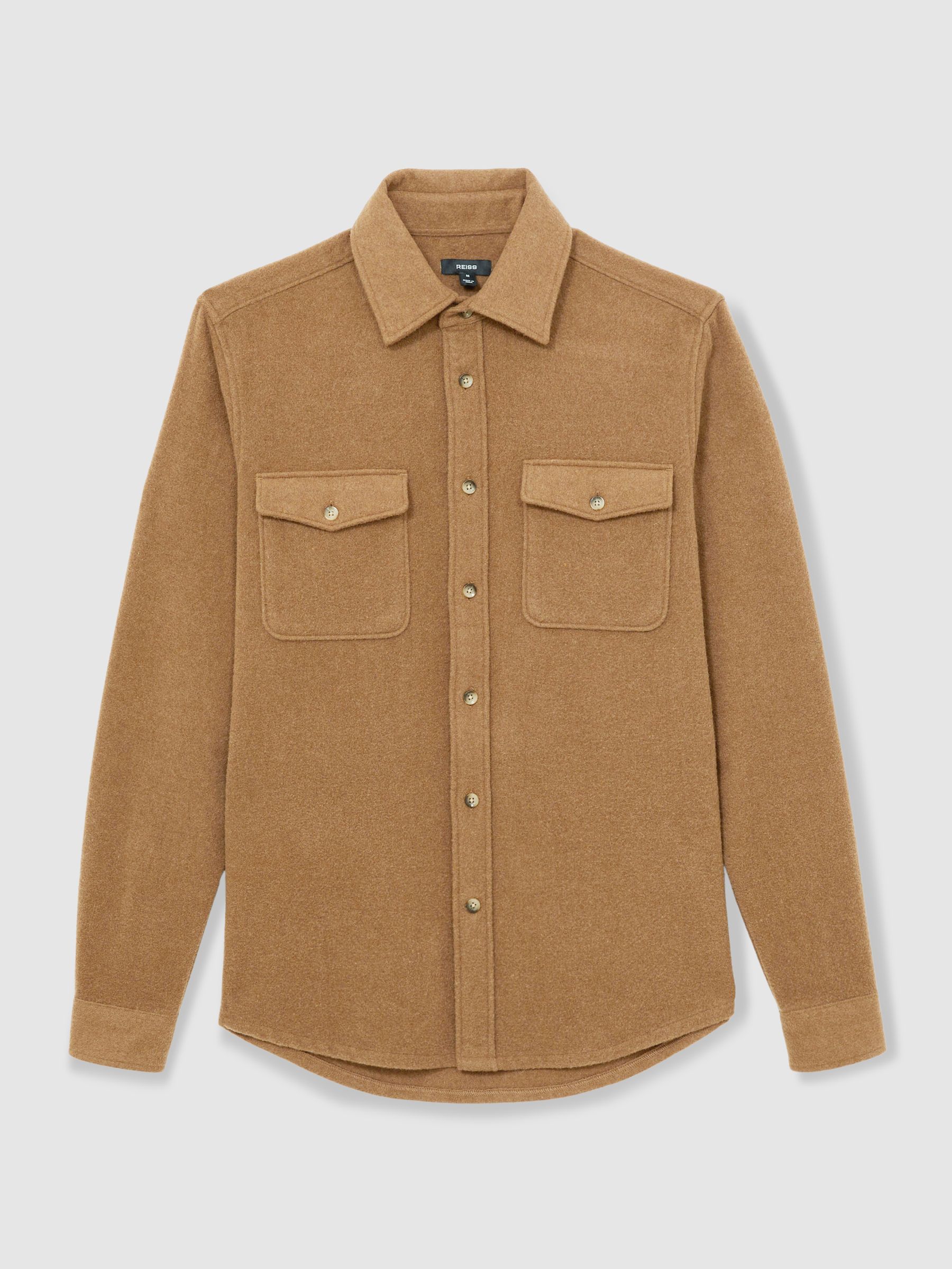 Twin-Pocket Overshirt With Wool in Camel