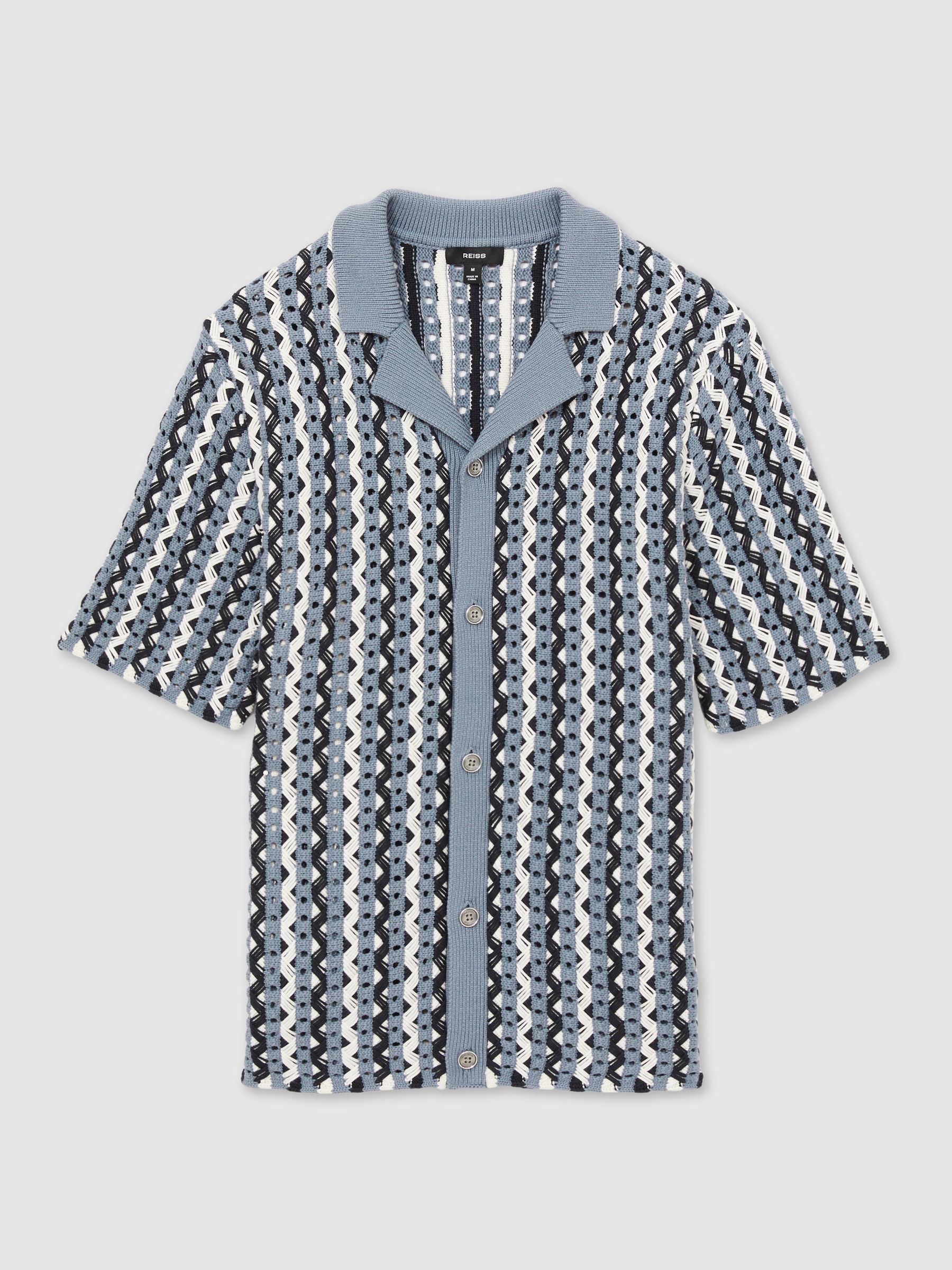 Textured-Knit Cuban-Collar Shirt in Airforce Blue