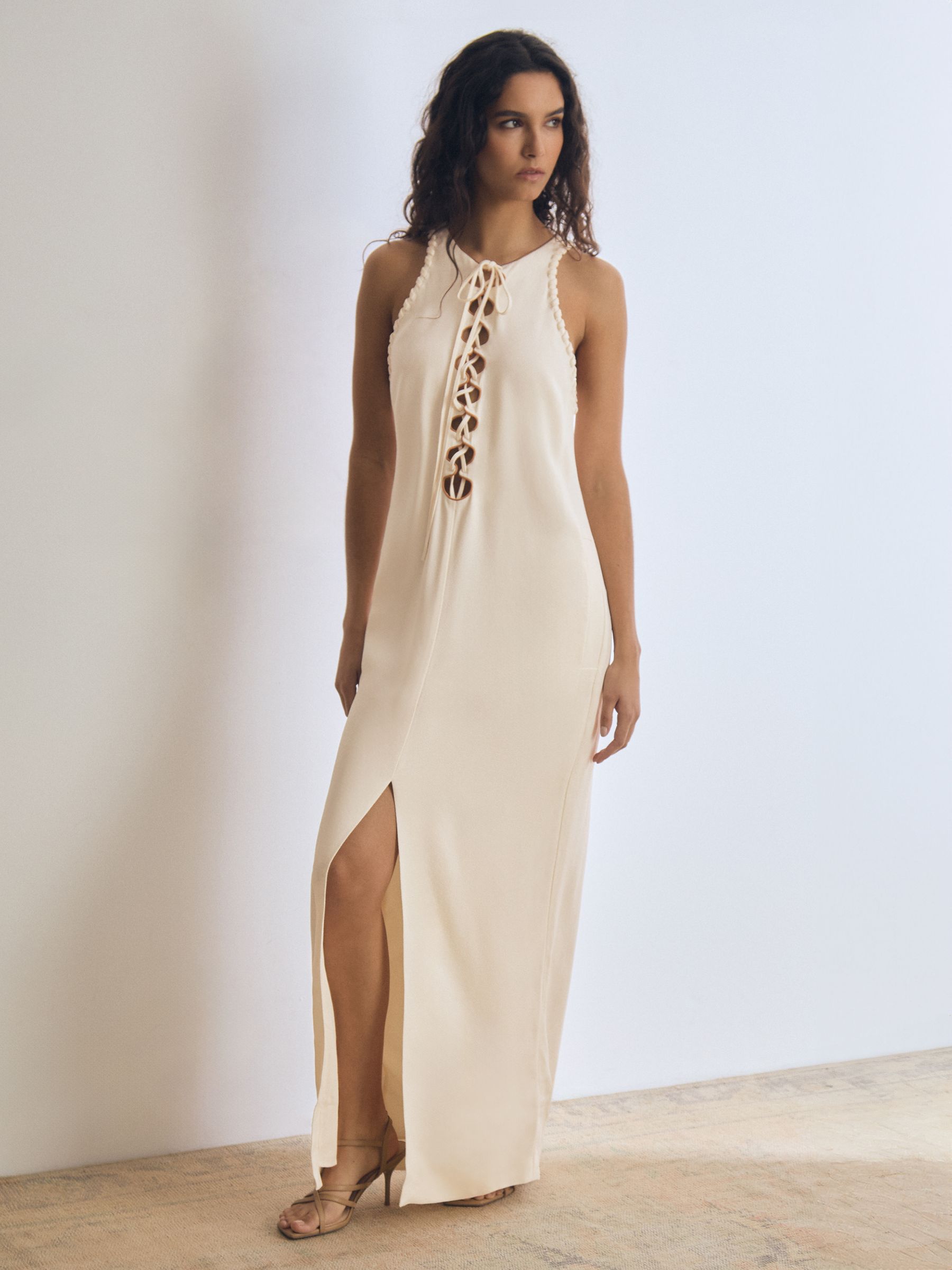 Atelier Satin-Crepe Cut-Out Maxi Dress in Cream