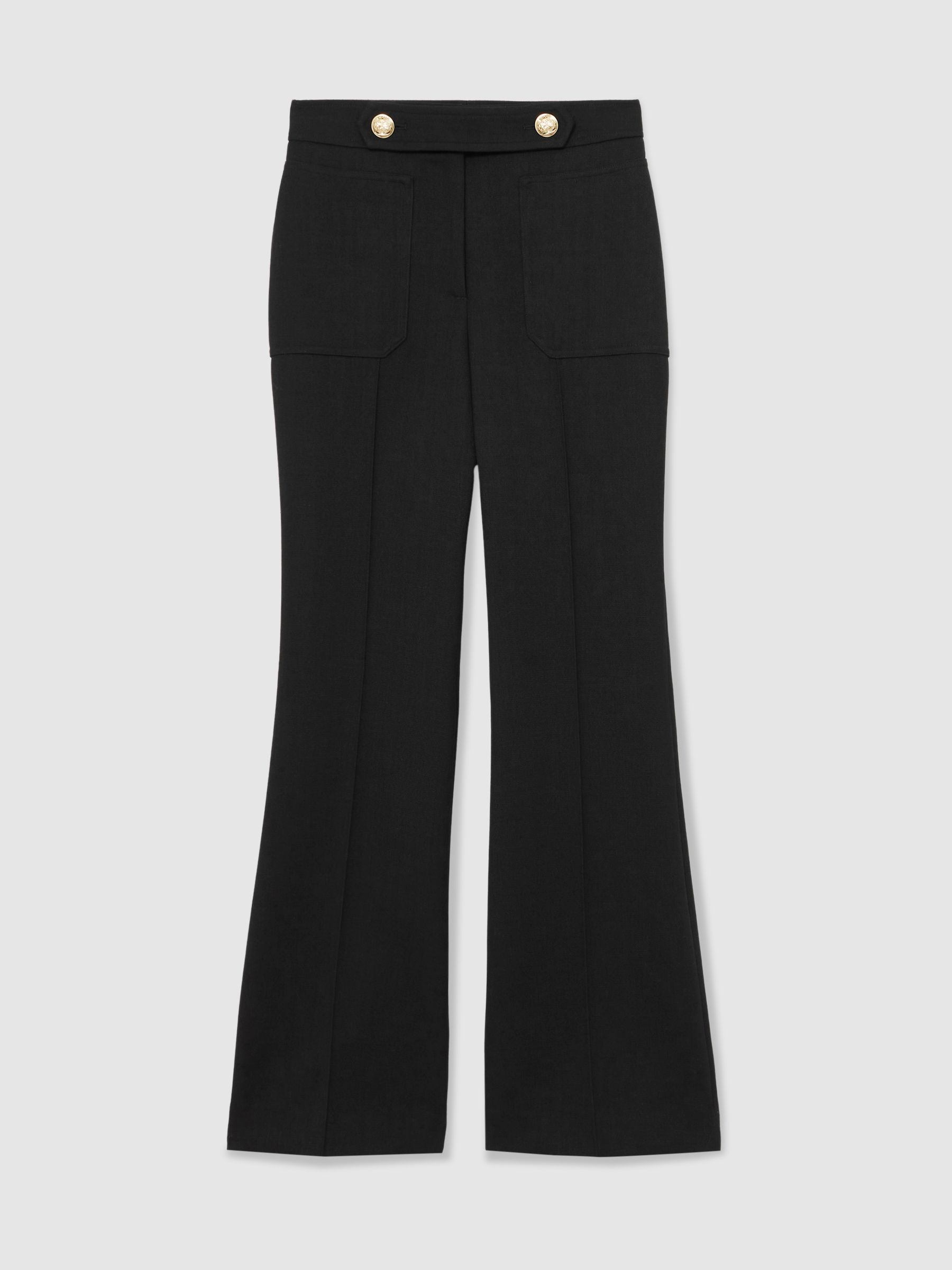Twill Button-Tab Flared Trousers With Wool in Black