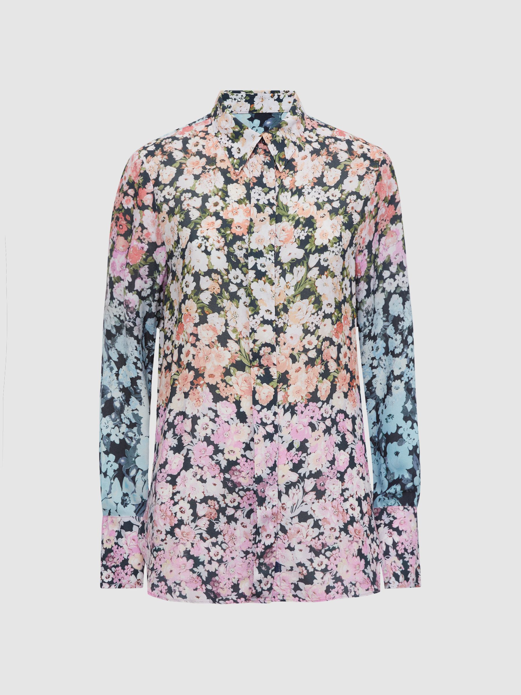 Floral Print Concealed Button Shirt in Multi
