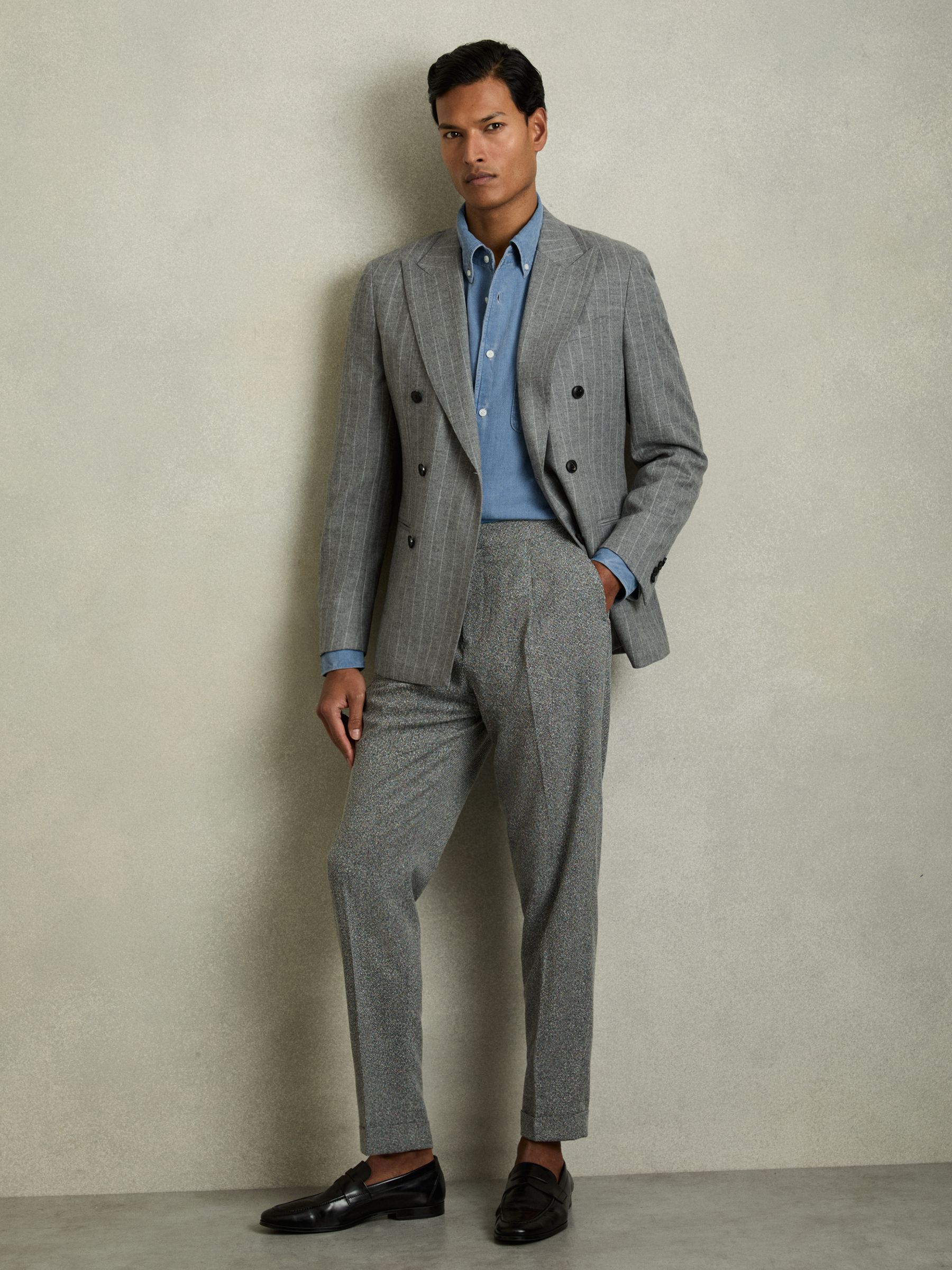 Denim Piqué Button-Through Shirt in Indigo Blue