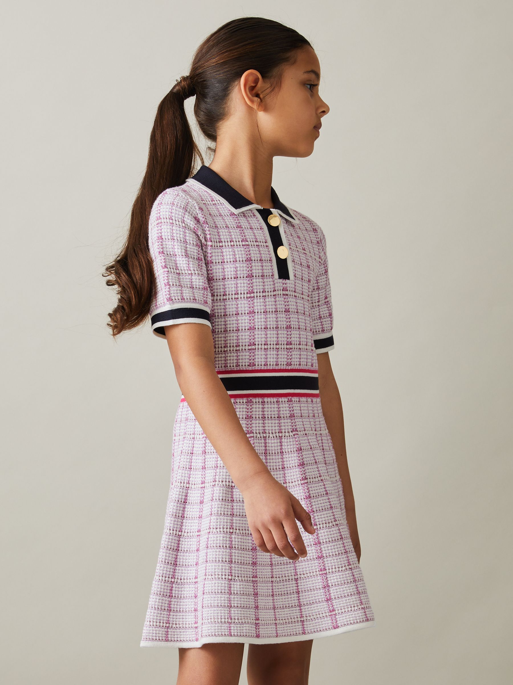 4-9 yrs Knitted Metallic Polo-Neck Dress in Pink