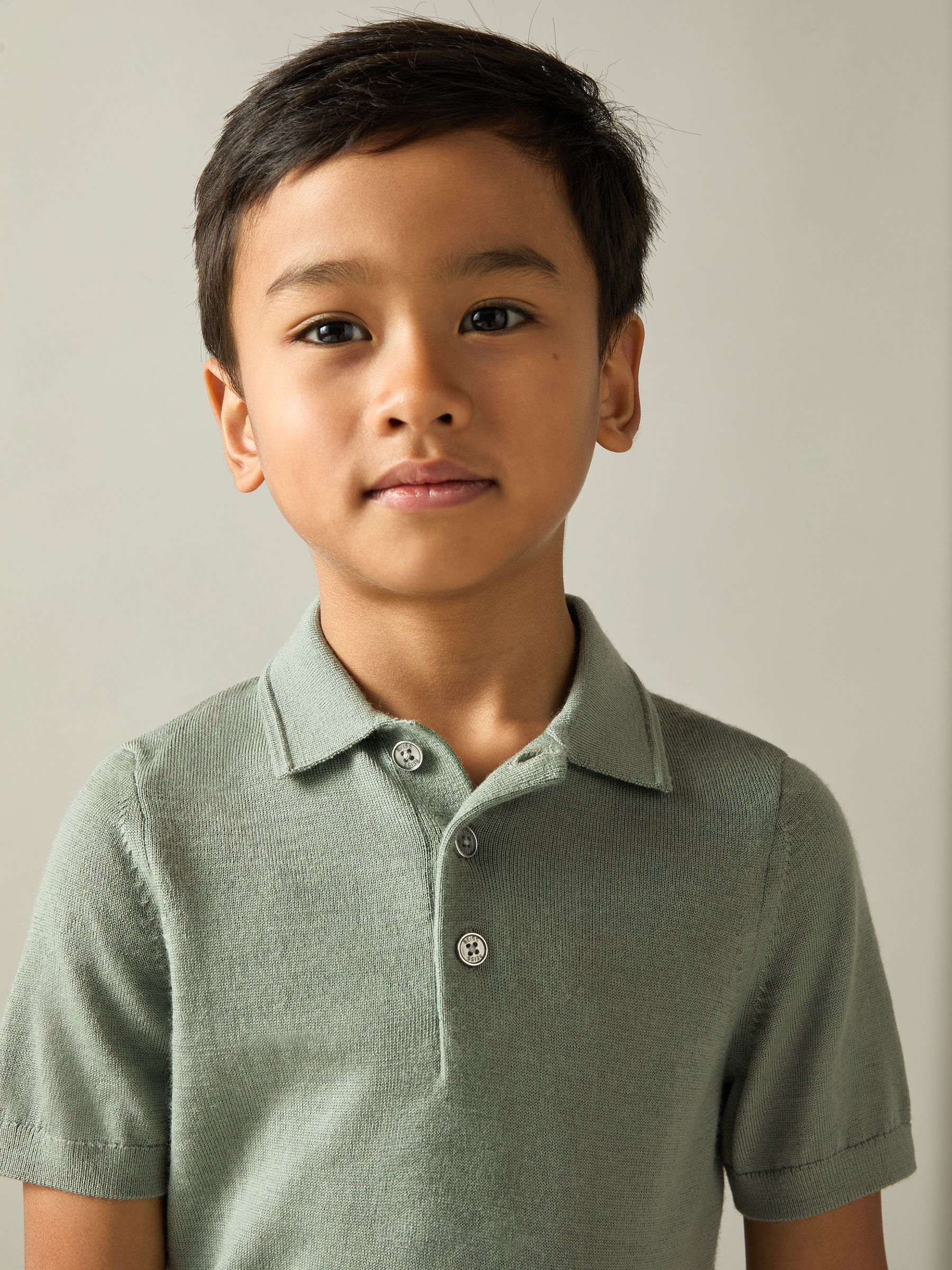 9-13 yrs Merino Polo Shirt in Herb Green