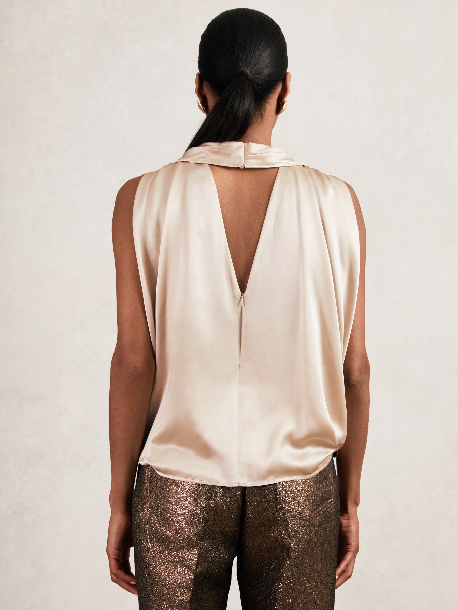 Silk Draped Sleeveless Top in Champagne Neutral