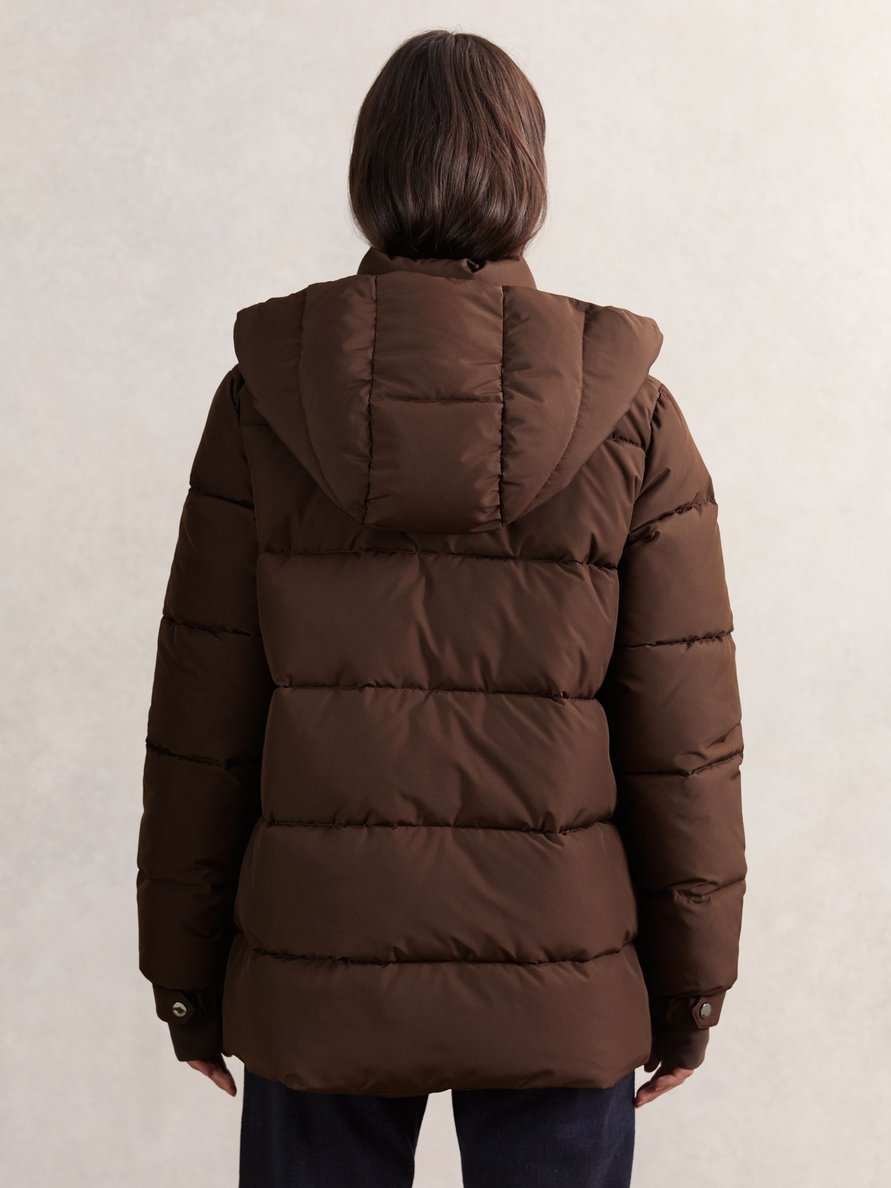 Short Hooded Puffer Coat in Chocolate Brown
