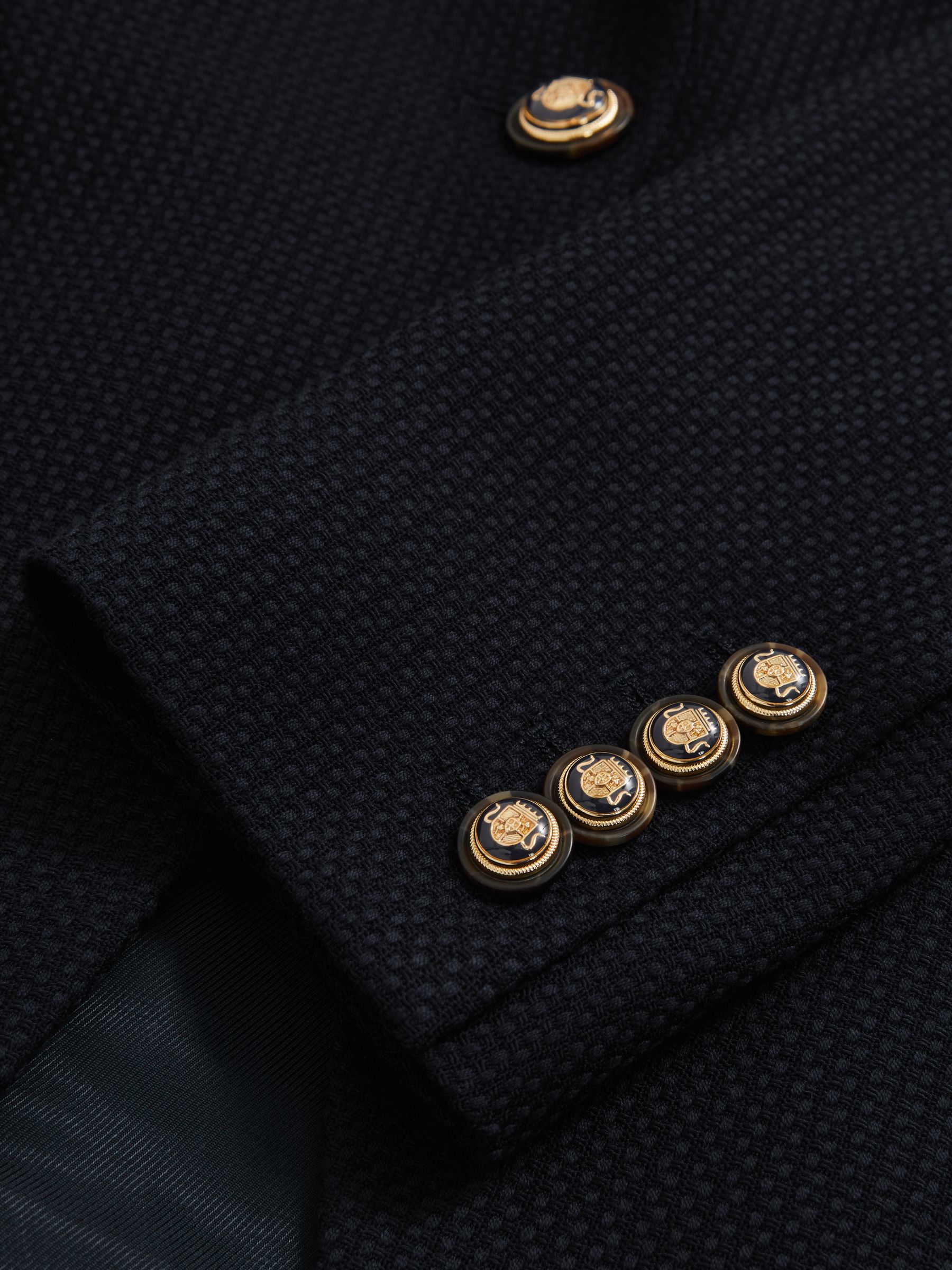 Single-Breasted Textured Blazer Wool-Blend in Navy