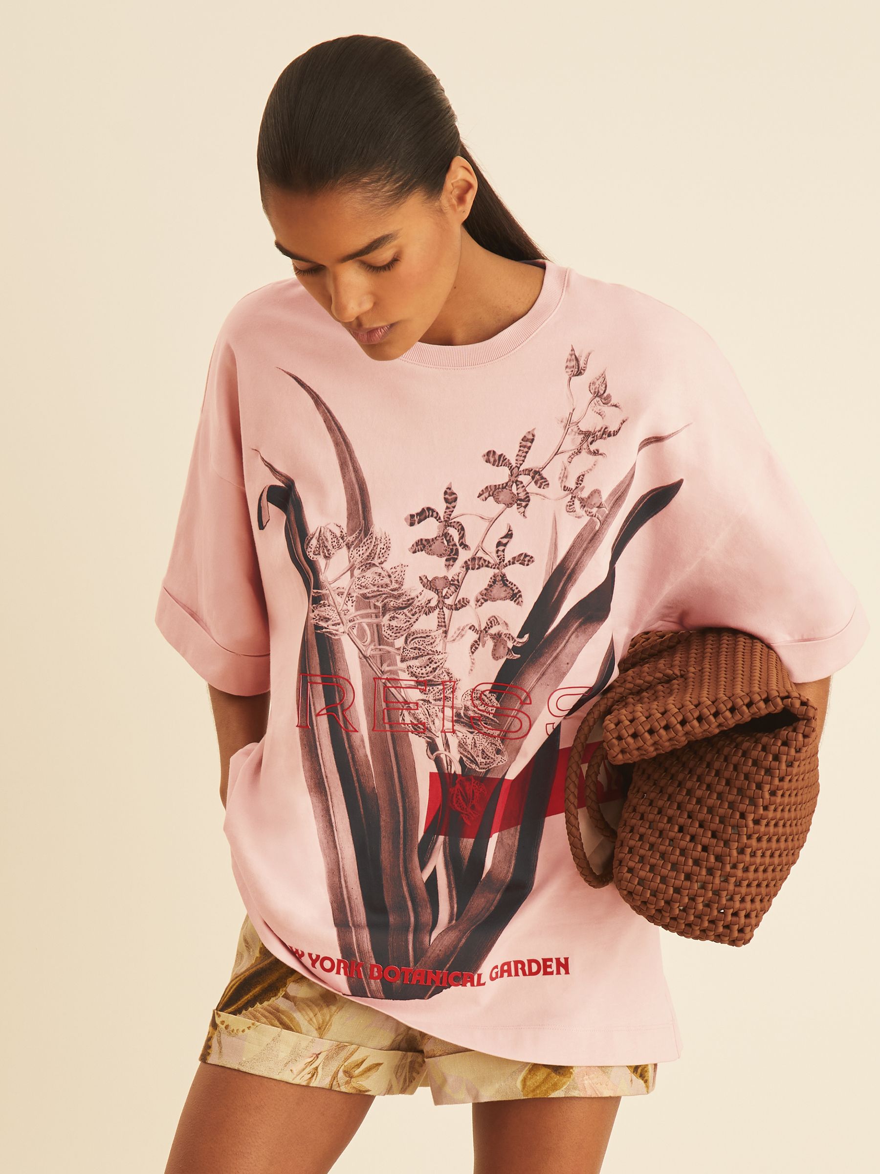 Reiss | NYBG Floral Oversize T-Shirt in Pink