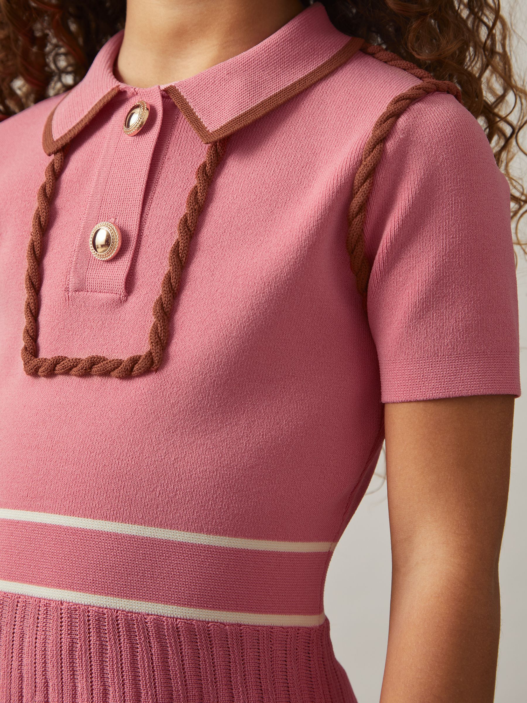 13-14 yrs Twist-Piped Knitted Dress in Pink