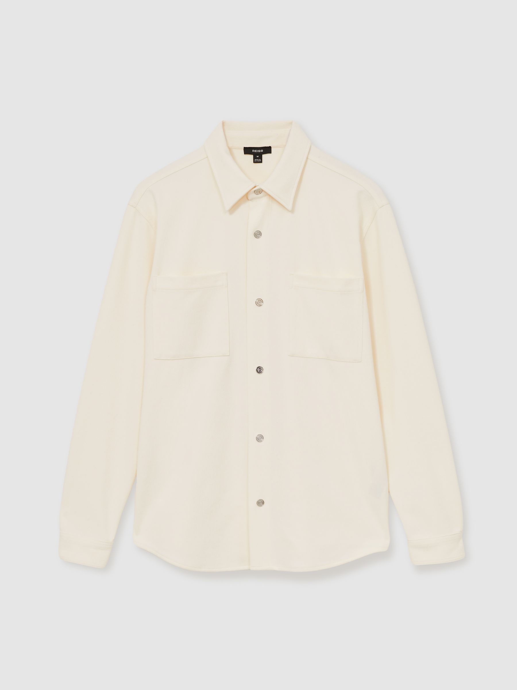 Brushed Corduroy Press-Stud Overshirt in Off White