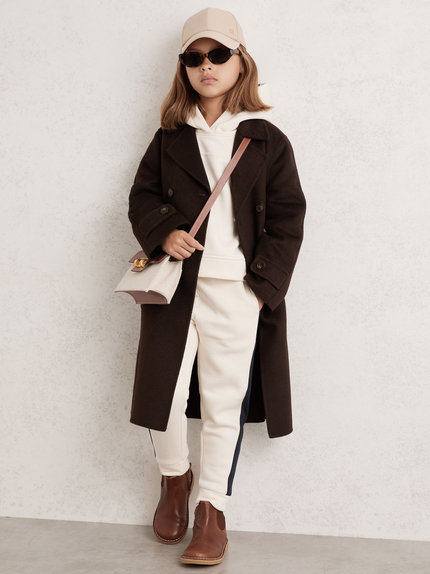 9-13 yrs Double-Breasted Blindseam Wool-Blend Coat in Chocolate Brown