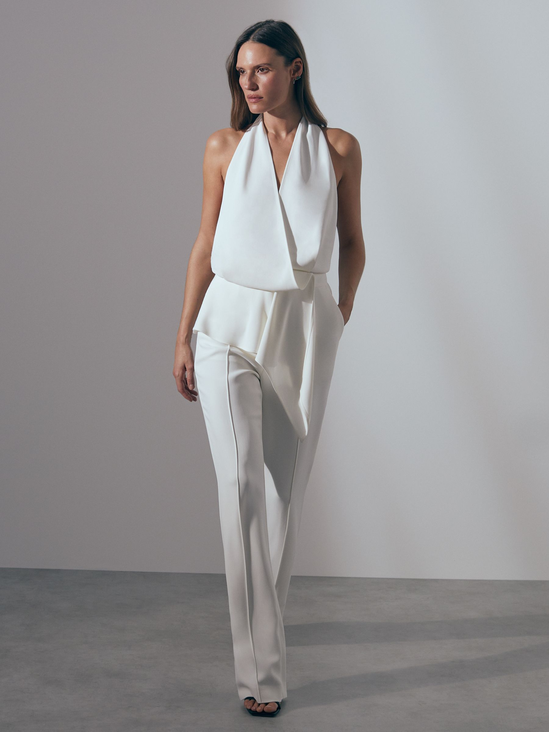 Atelier Drape Front Bridal Jumpsuit in Ivory