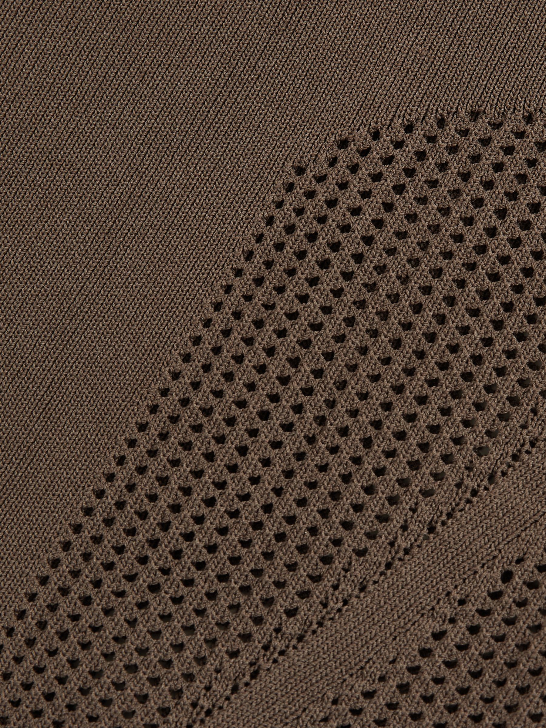 Perforated-Knit Cross-Strap Bodysuit in Mink