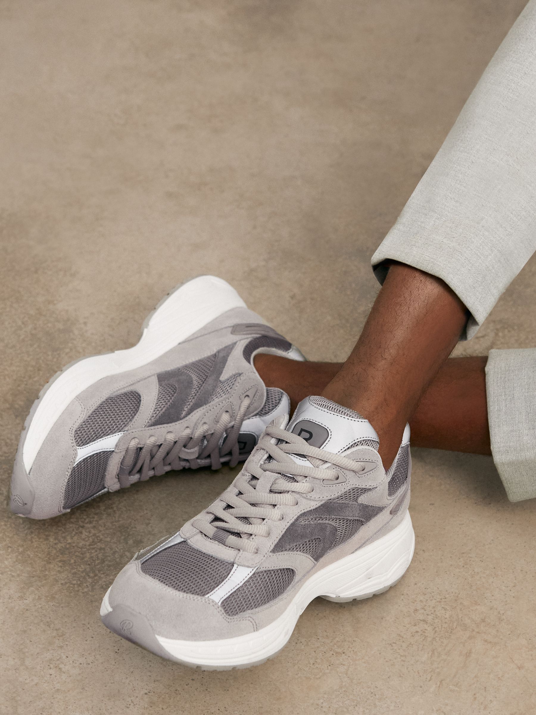 Panelled Running Trainers in Grey