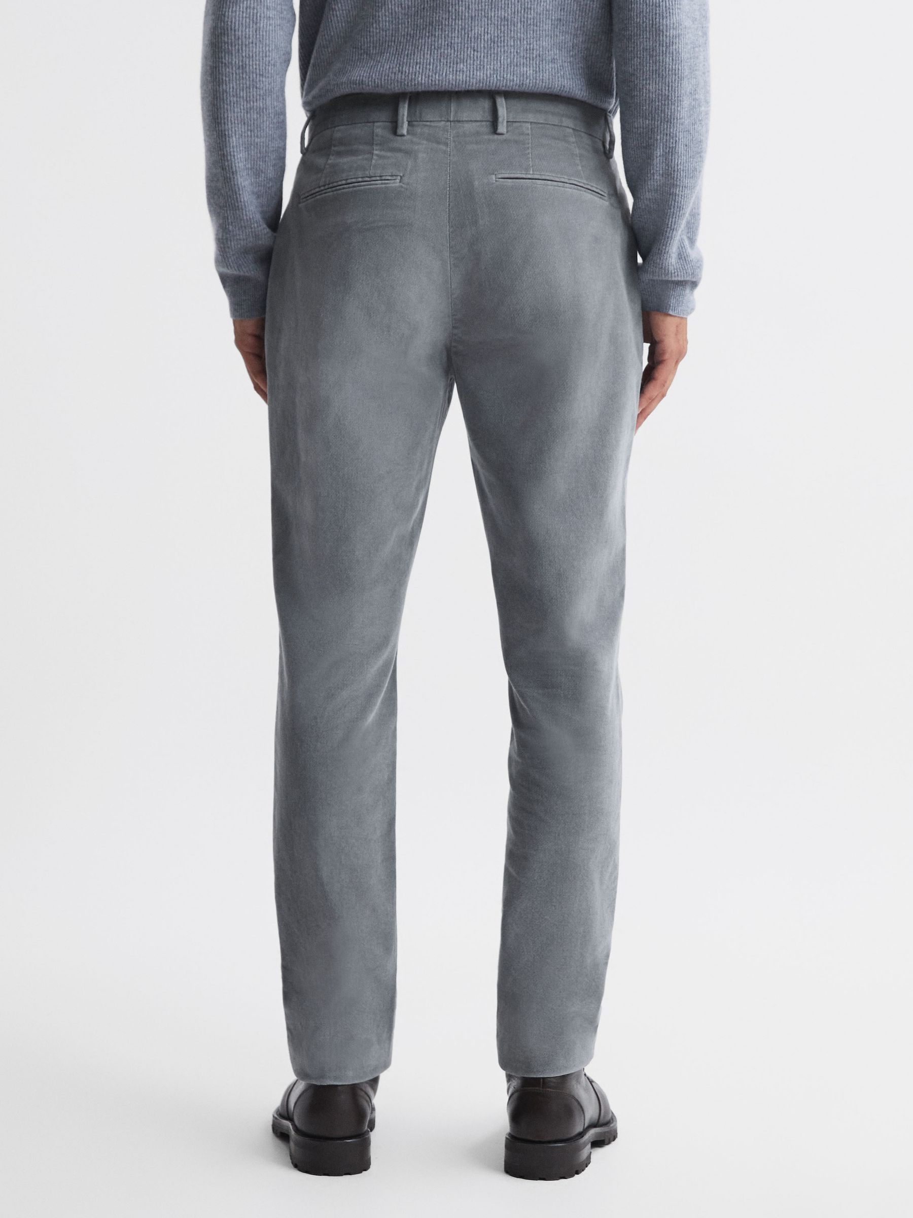 Slim Fit Brushed Cotton Trousers in Grey