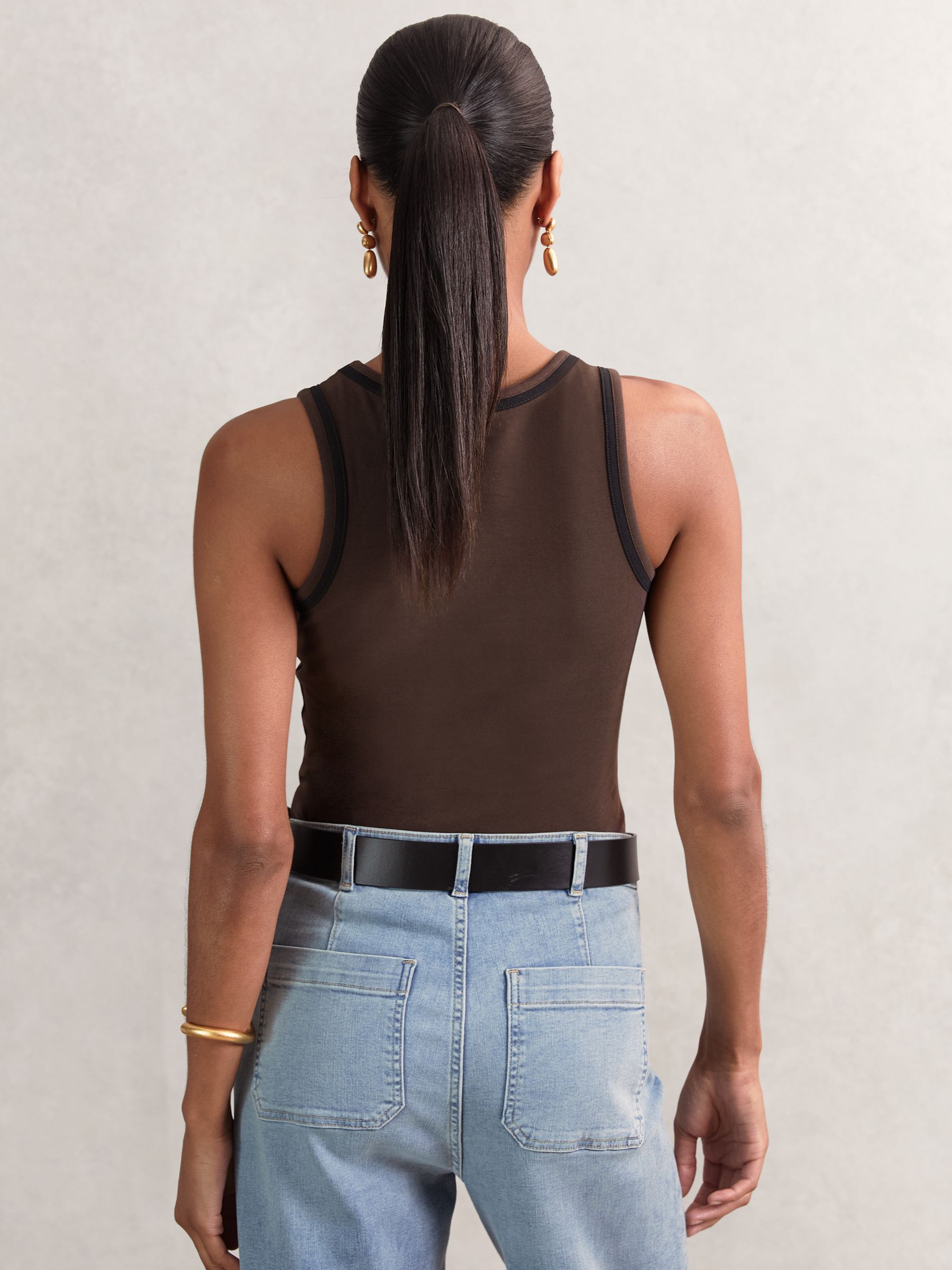 Stretch-Cotton Jersey Tipped Vest in Chocolate Brown/Black