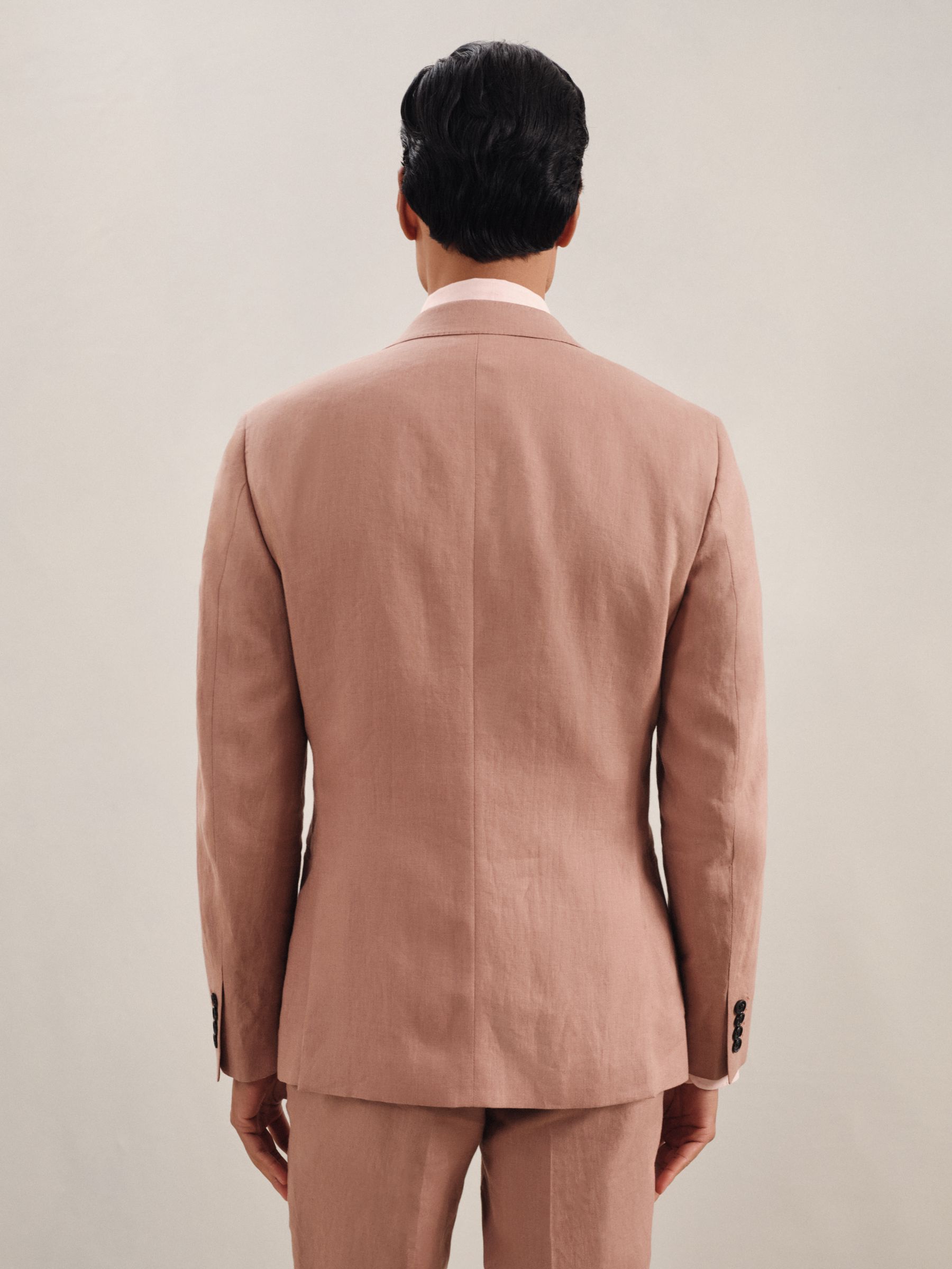 Single-Breasted Linen Suit Blazer Slim Fit in Rose Pink
