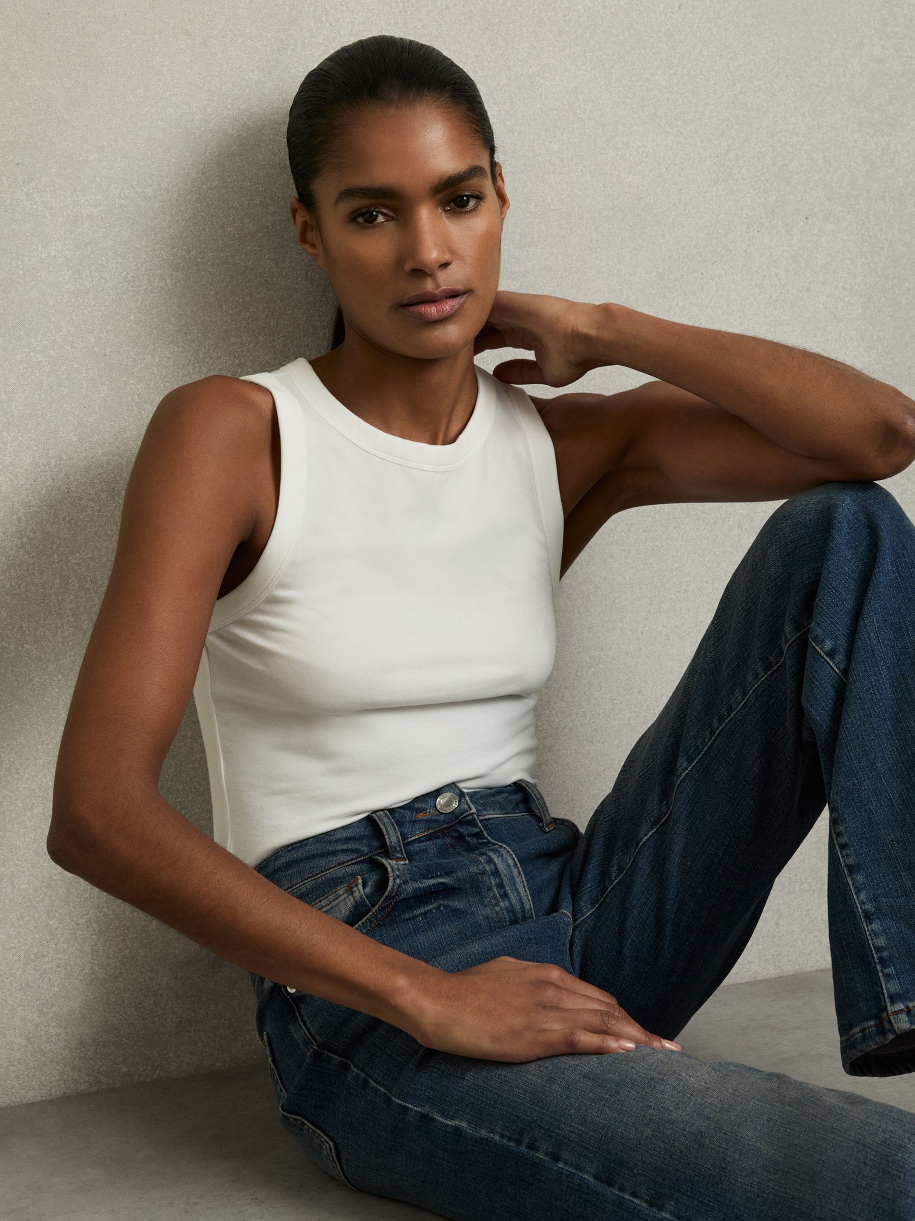 Stretch-Cotton Racerback Vest in White