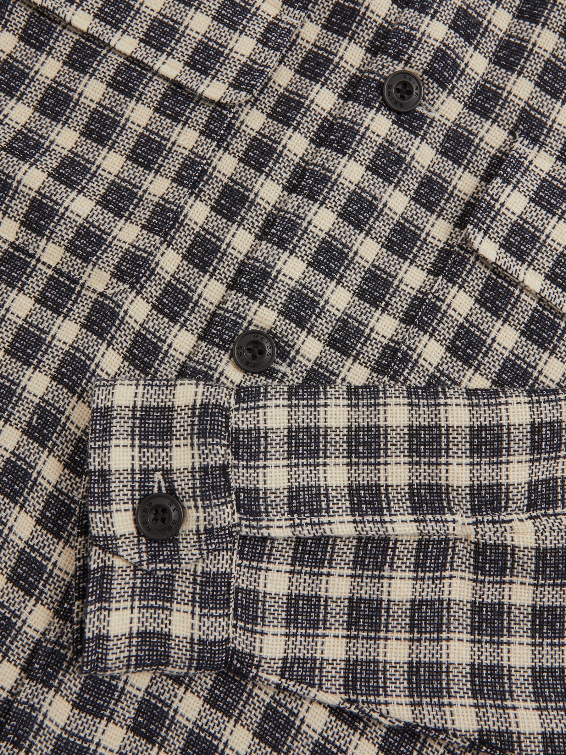 Woven Check Twin Pocket Overshirt in Navy/White