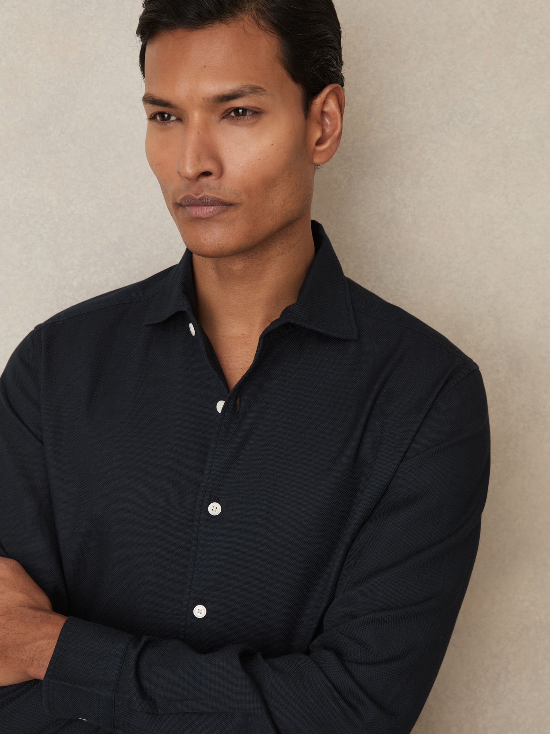 Cotton-Piqué Garment-Dyed Shirt in Navy