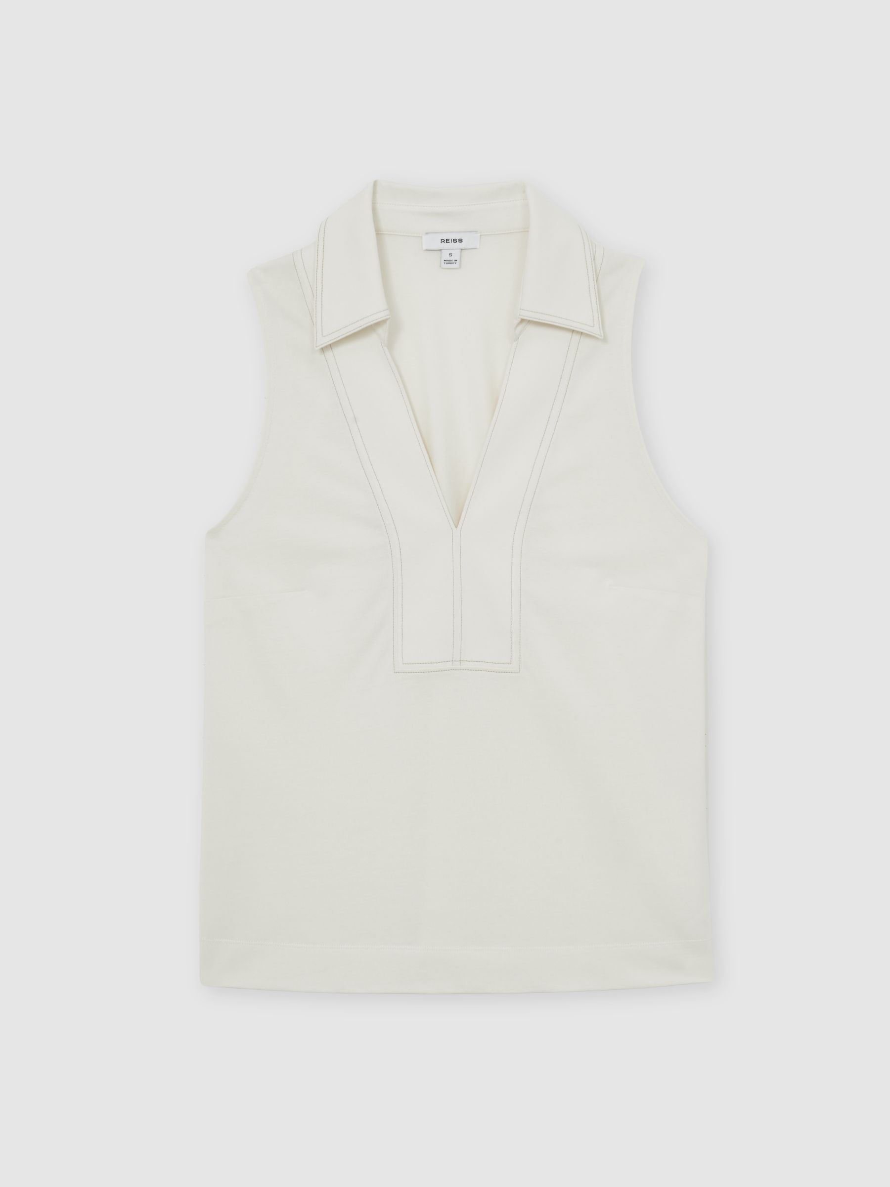 Cotton-Blend Collared Sleeveless Top in Ivory/Neutral