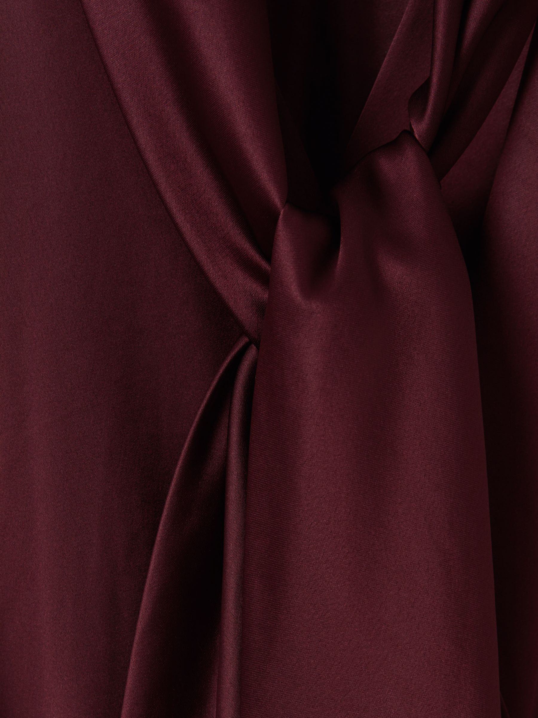 Satin Wrap Front Midi Dress in Burgundy