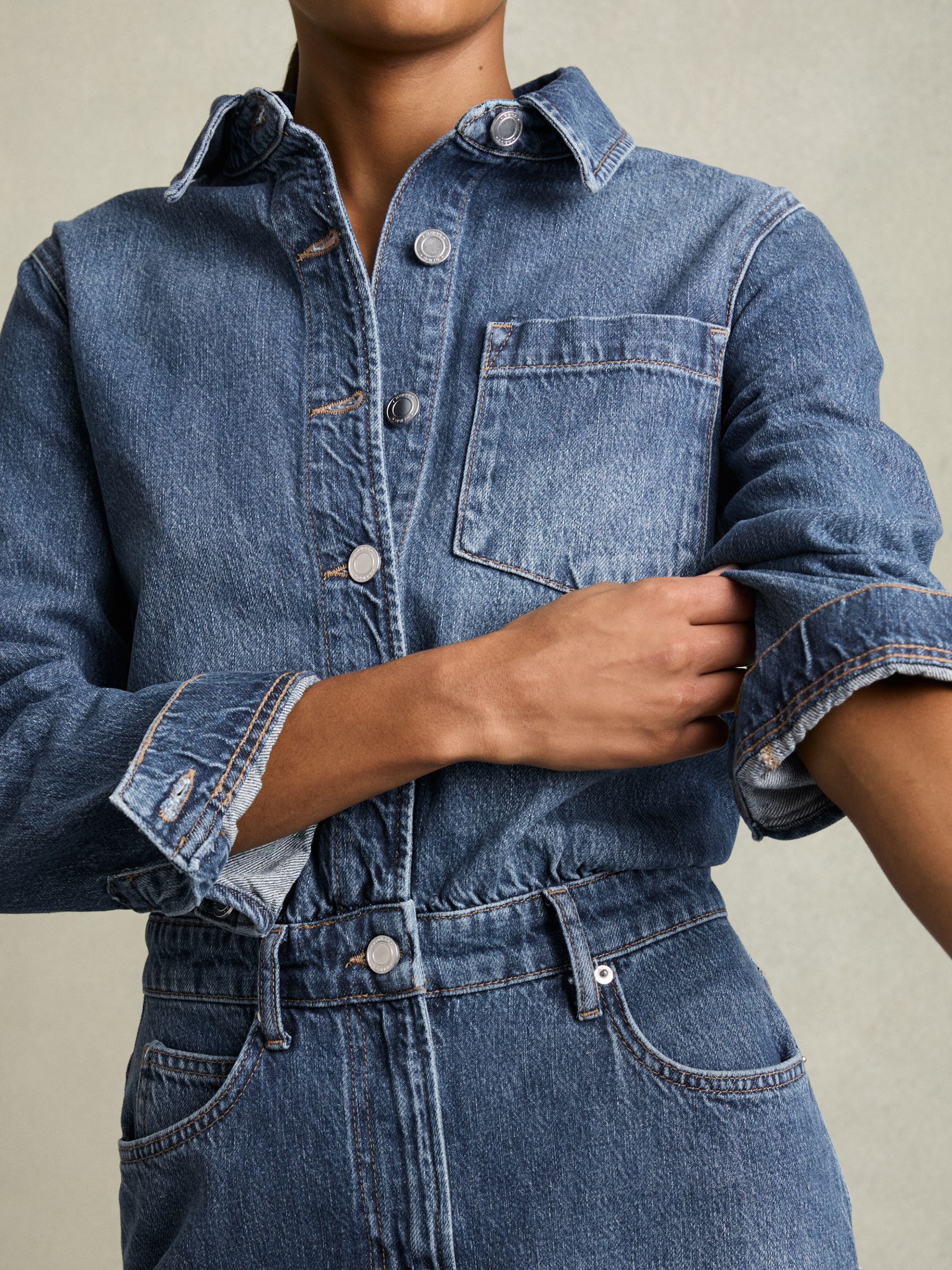 Denim Button-Through Midi Dress in Indigo