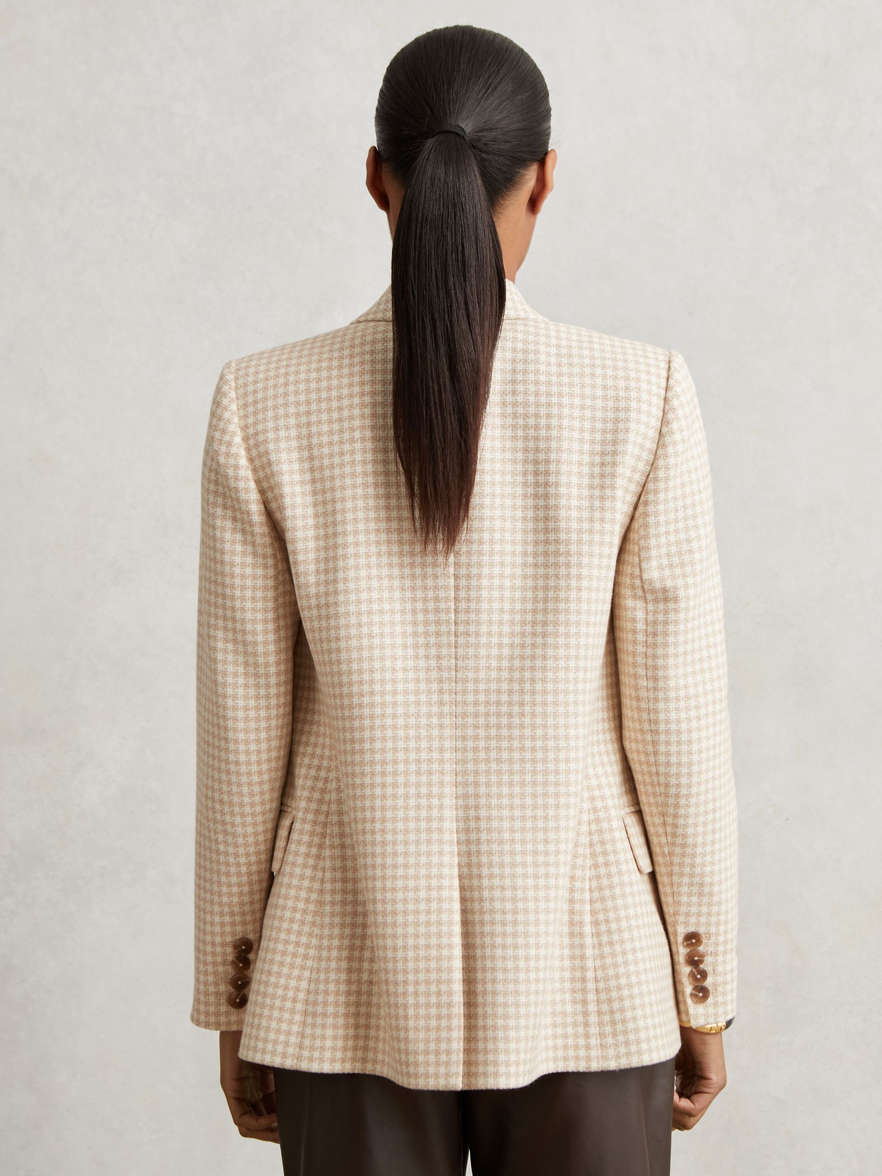 Double Breasted Check Blazer With Wool in Neutral Check