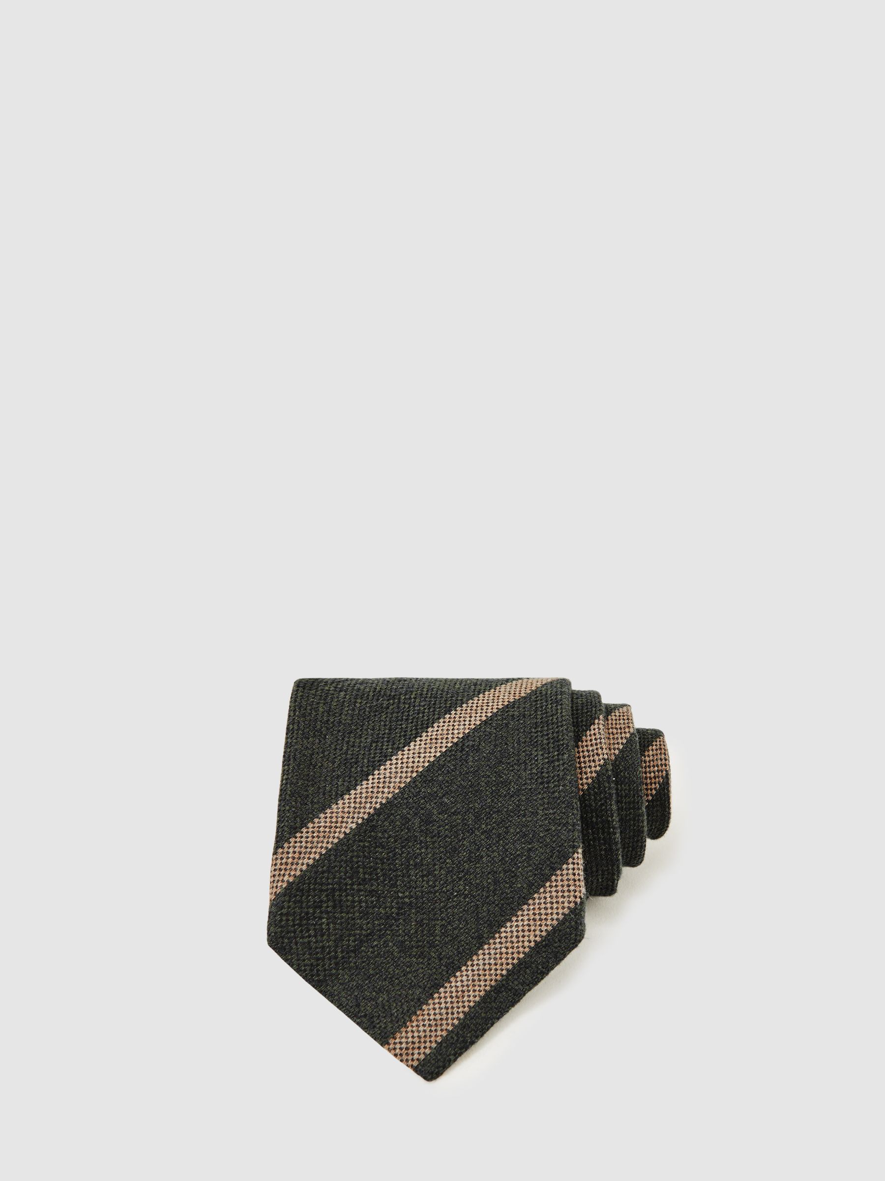 Wool-Silk Striped Tie in Forest Green