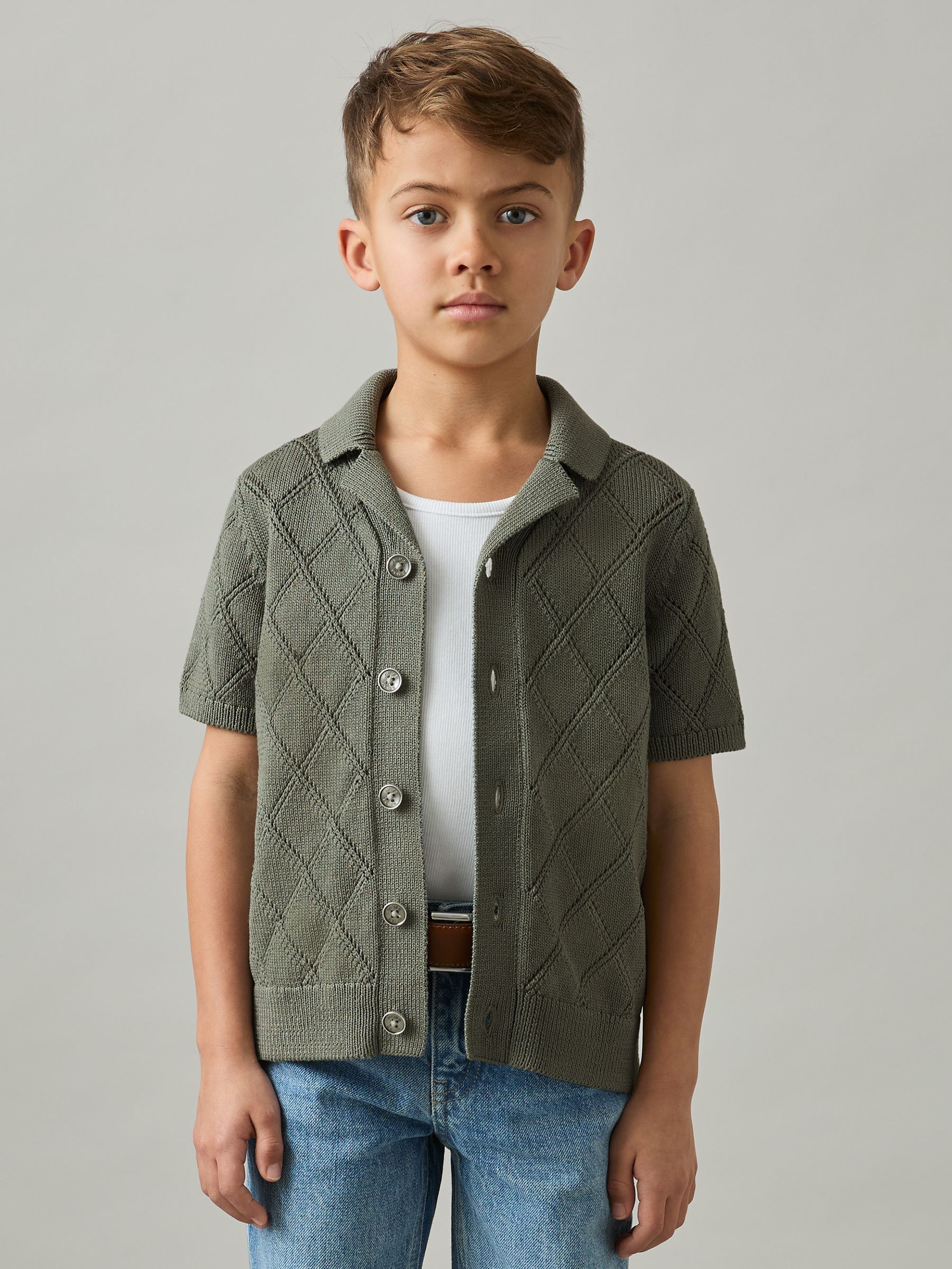 3-9 yrs Cotton Blend Diamond Knit Shirt in Dark Sage