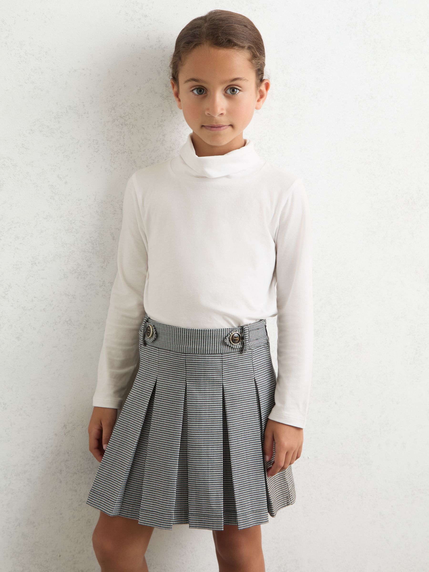 13-14 yrs Cotton-Jersey Roll-Neck Top with Stretch in Ivory