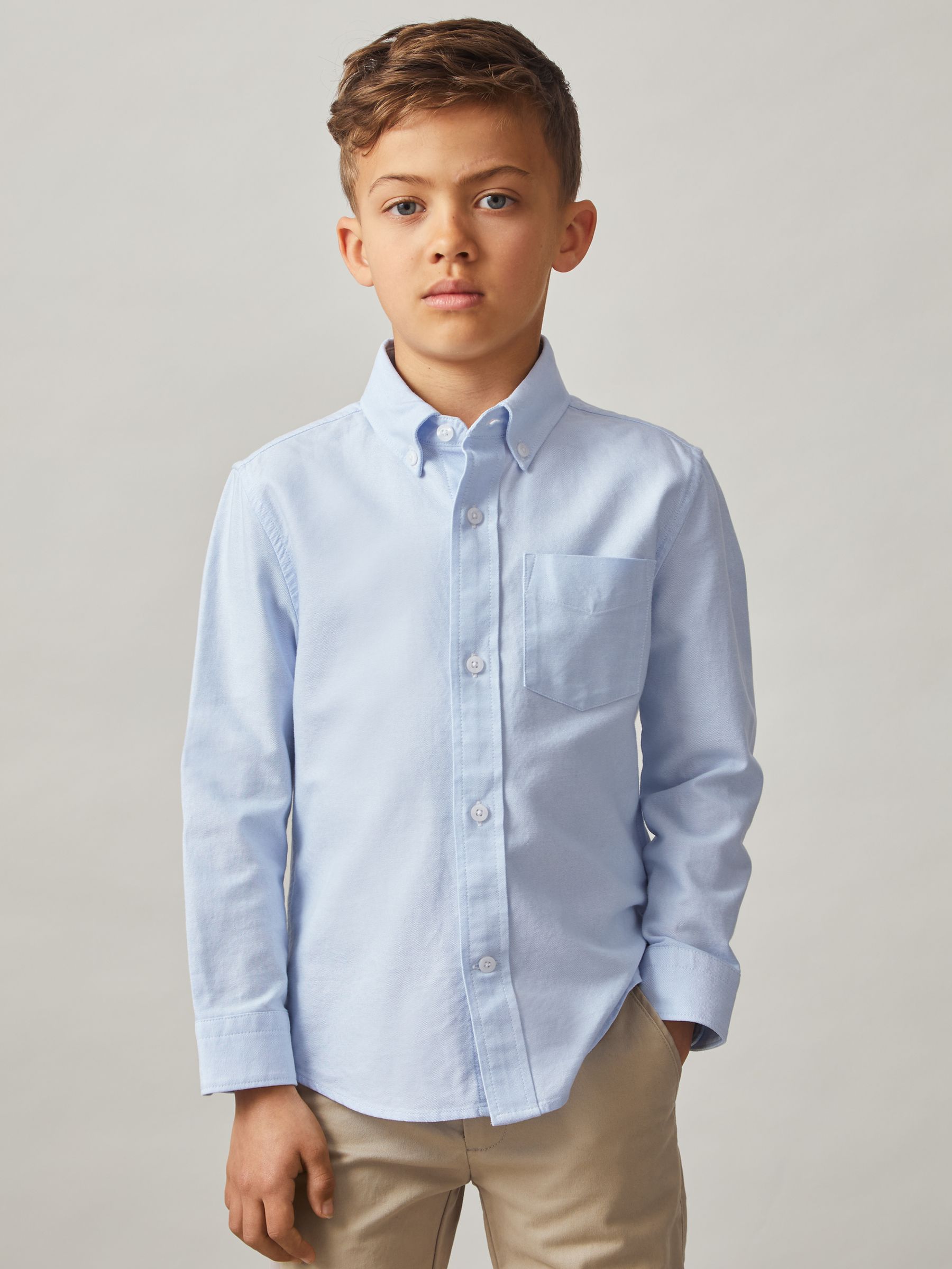 3-9 yrs Button Down Oxford Shirt in Soft Blue