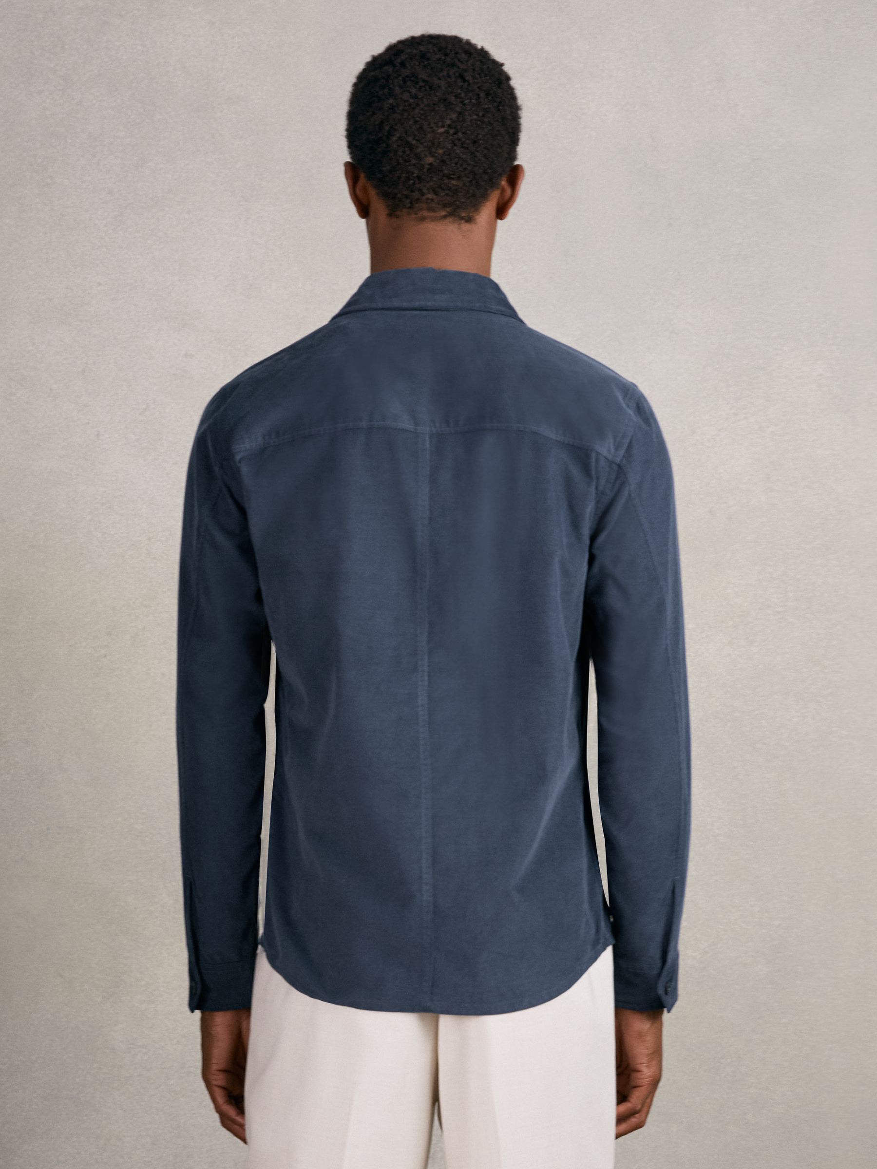 Cotton Corduroy Twin-Pocket Overshirt in Airforce Blue