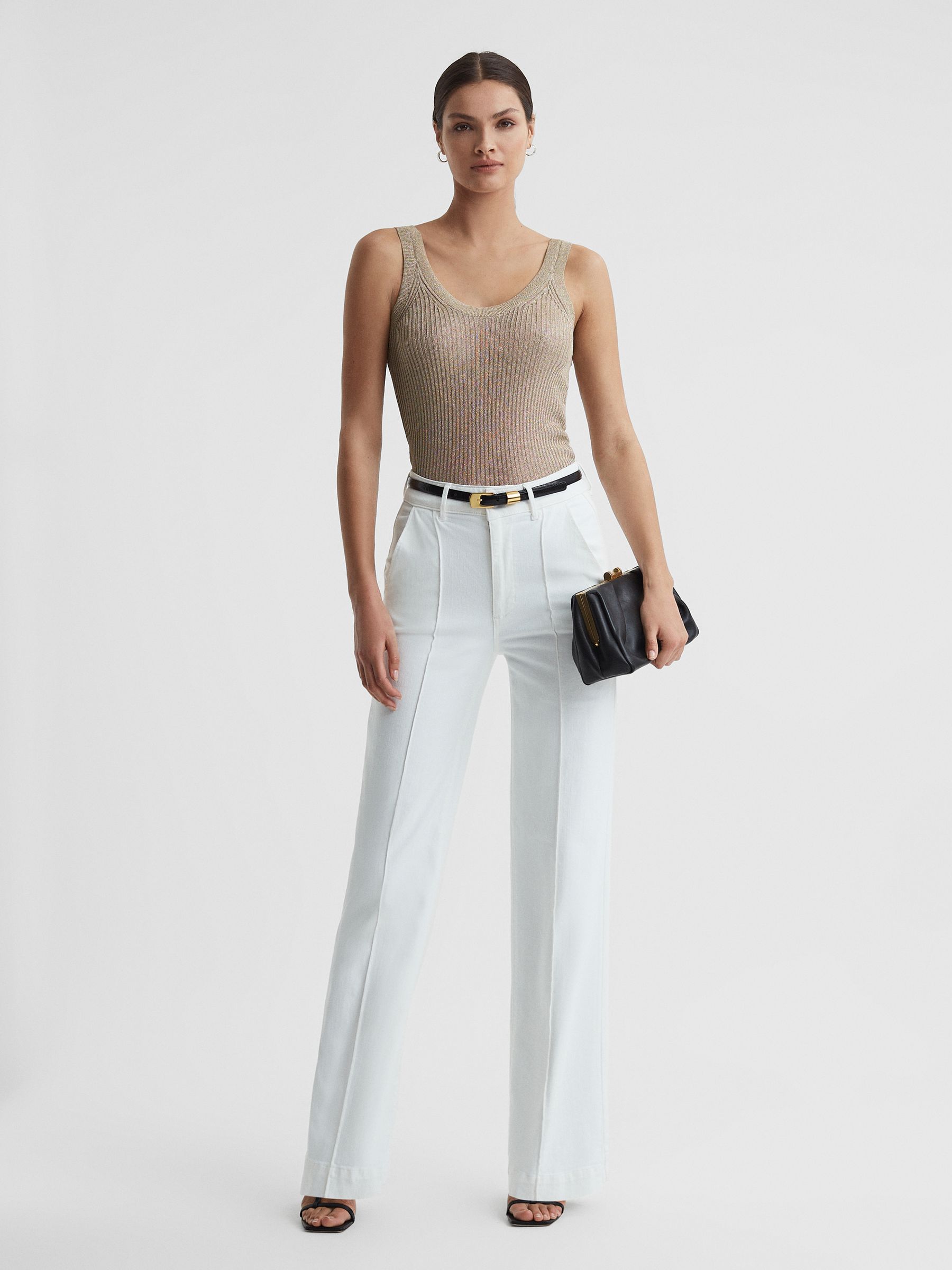Paige High Rise Wide Leg Trousers in White