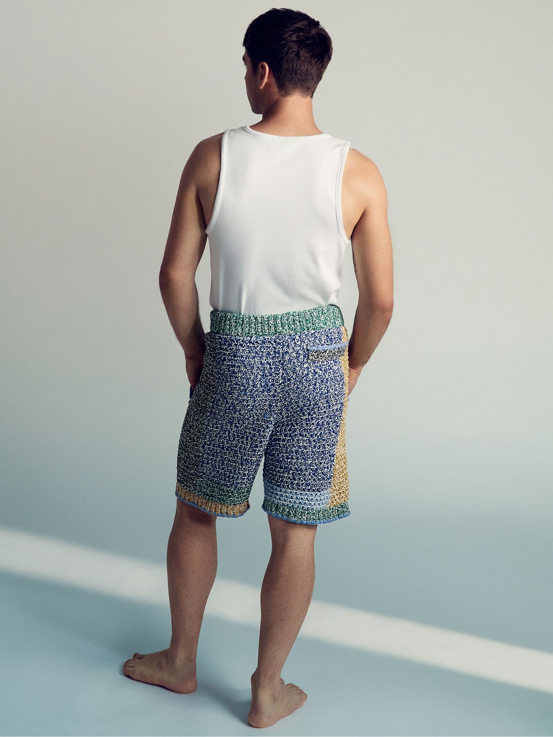 Reiss | Tom Daley Crochet Panel Shorts in Yellow/Green/Blue Multi