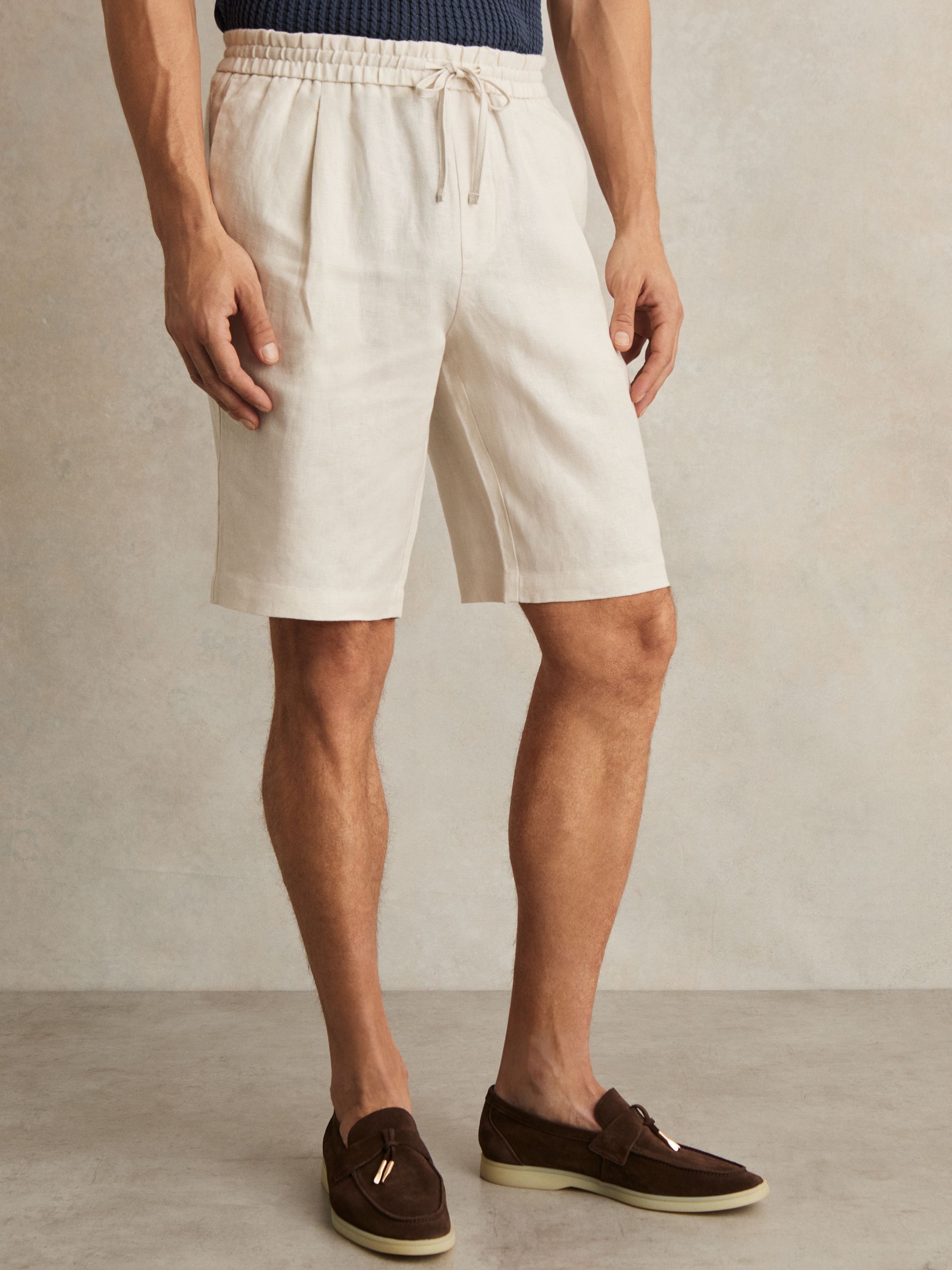 Linen Drawstring Shorts in Stone
