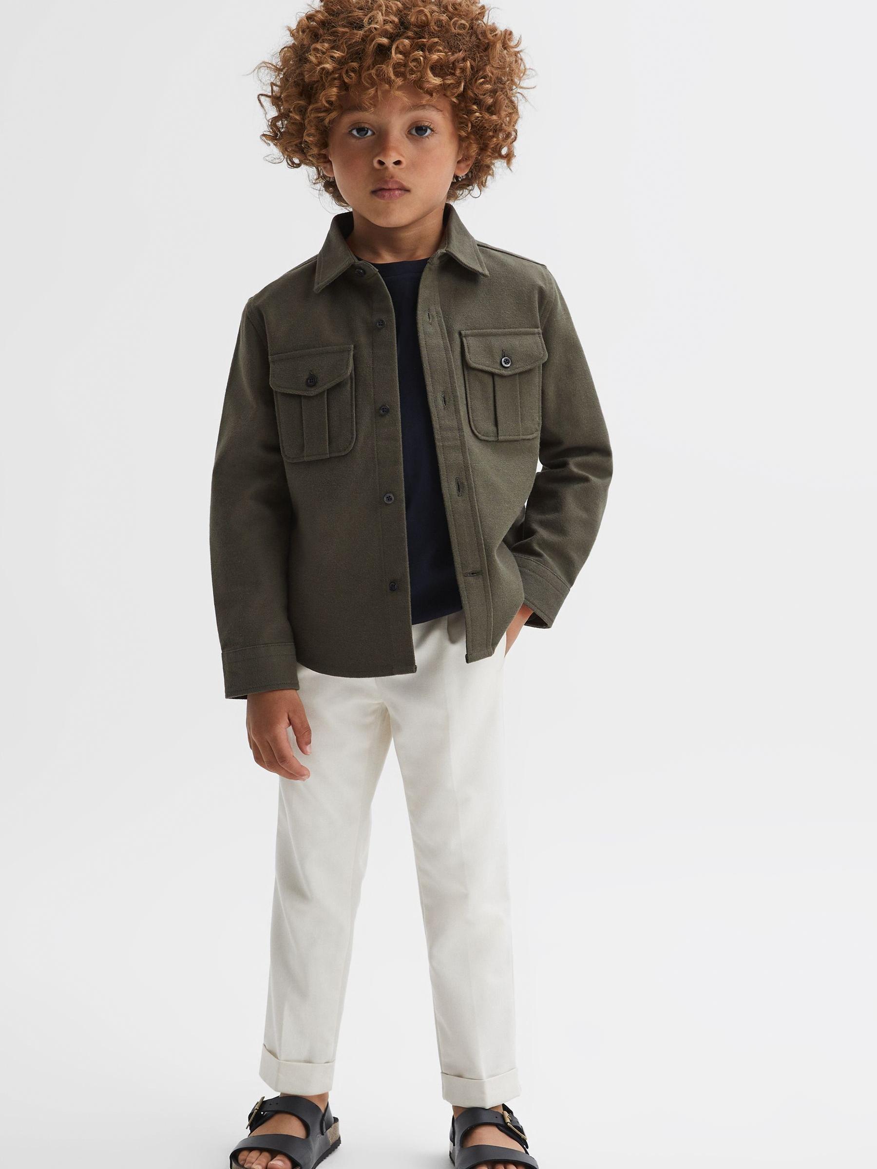 Senior Brushed Cotton Patch Pocket Overshirt in Pine Green