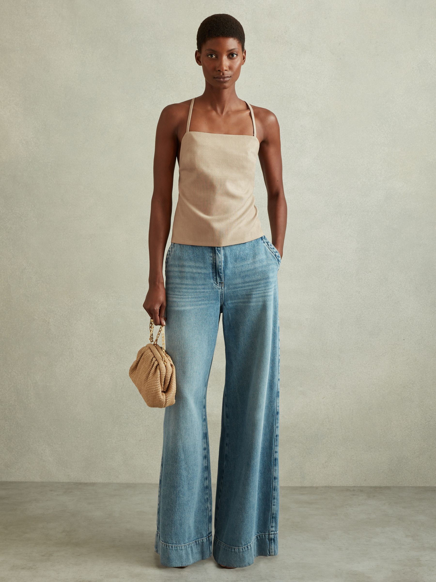 Wool Strappy Tie-Back Top in Neutral