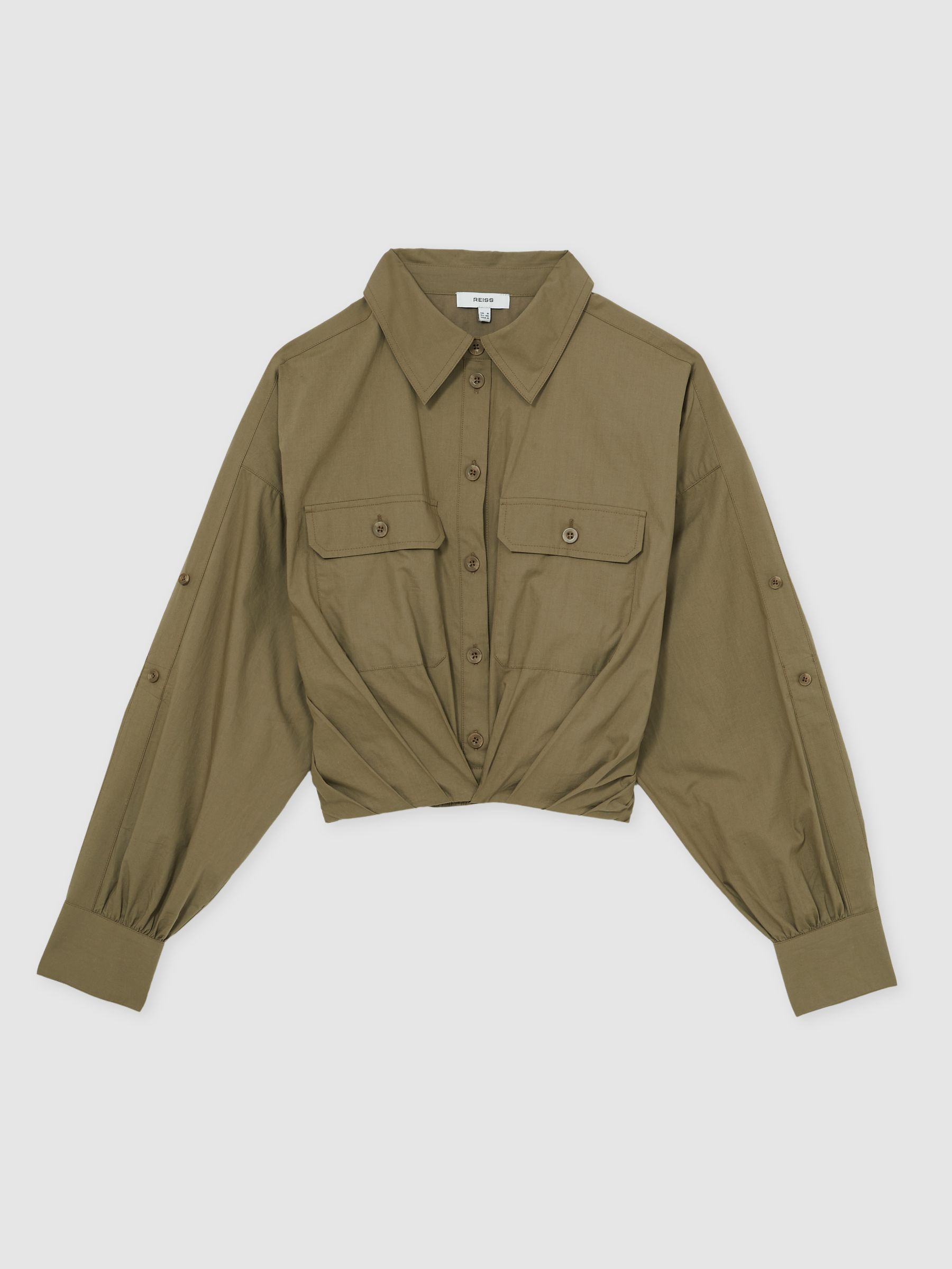 Pleat-Hem Cropped Shirt in Khaki