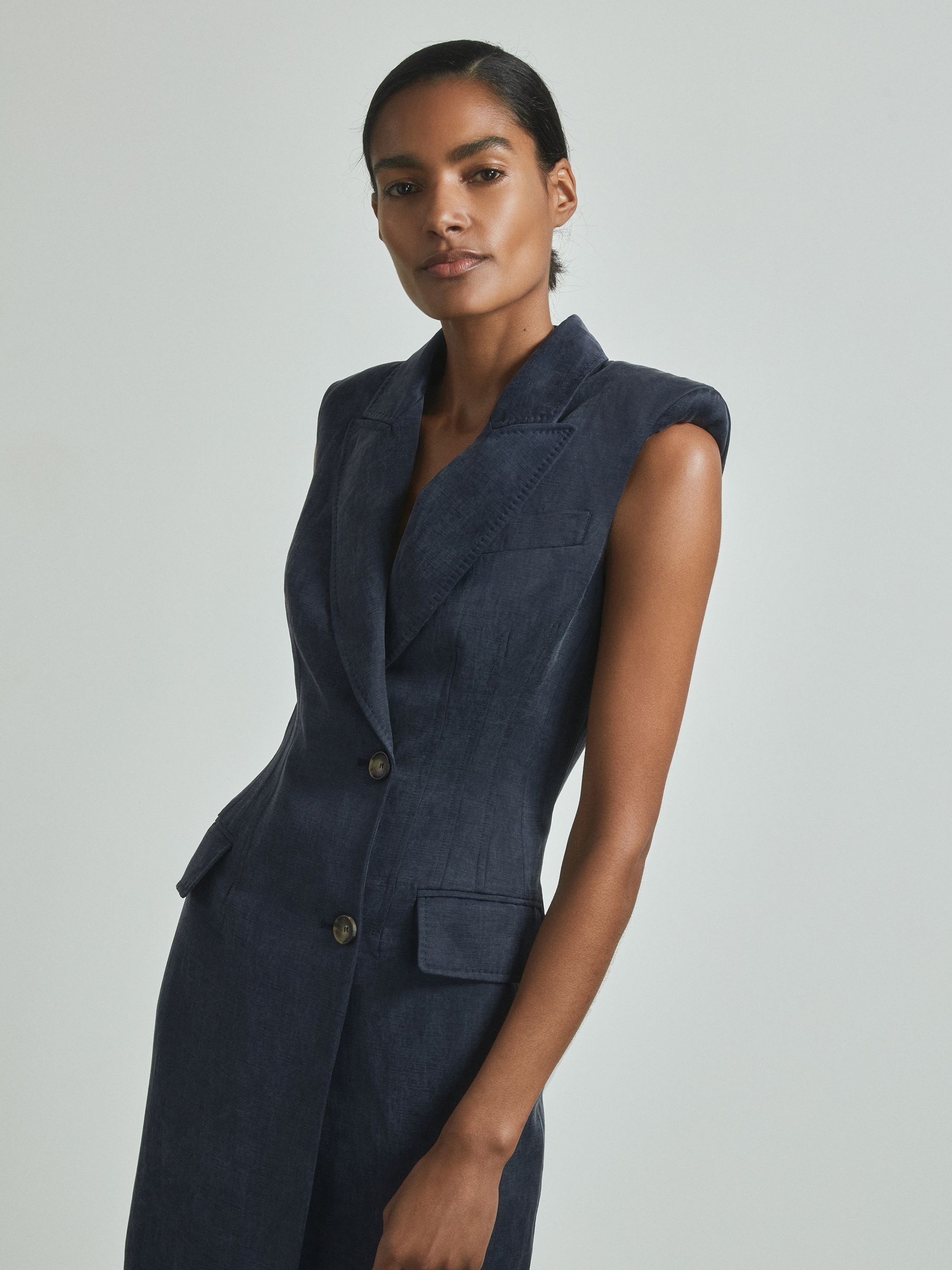 Atelier Cupro Tux Midi Dress in Navy