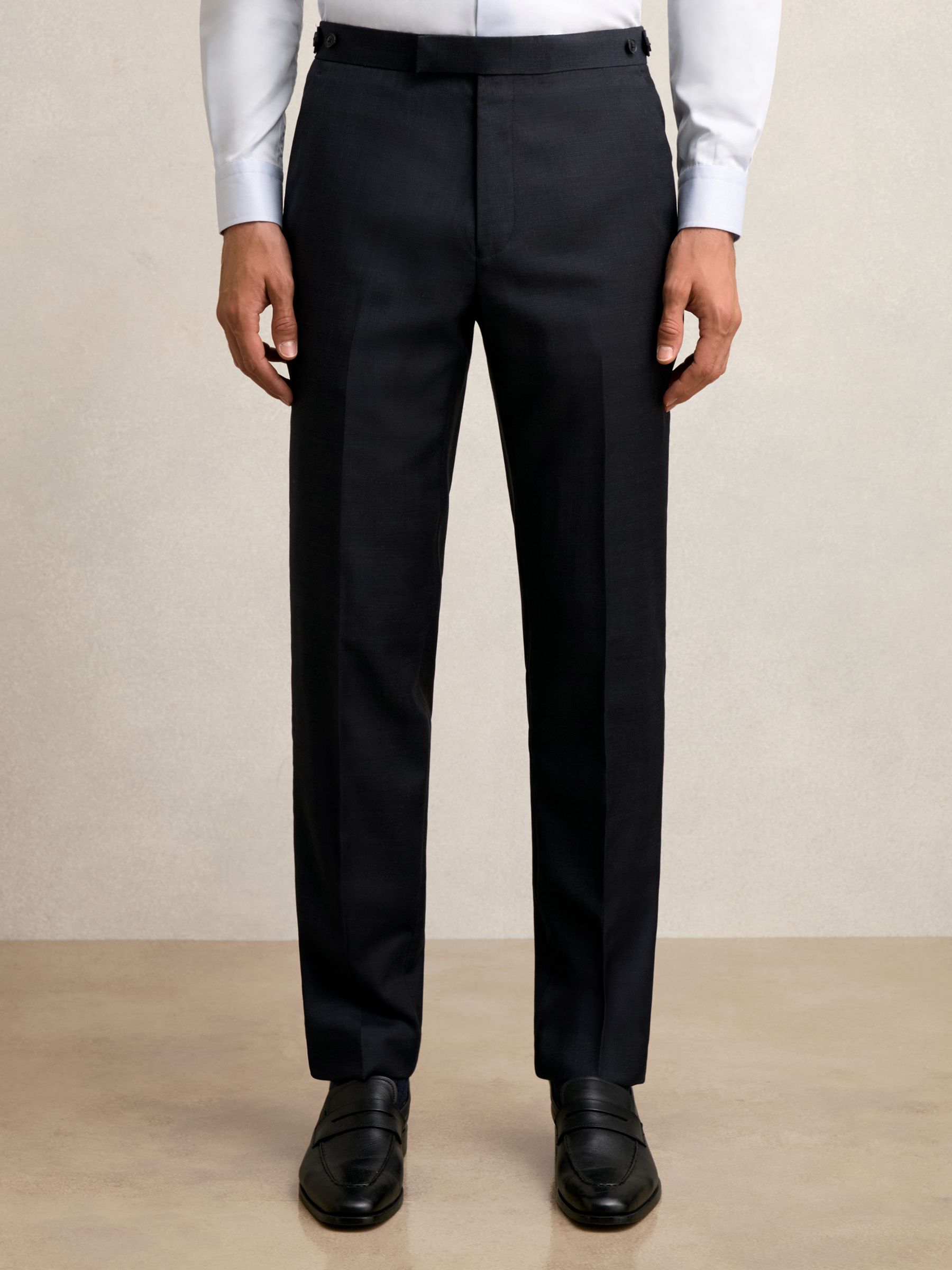 Wool Check Slim-Fit Suit Trousers in Navy